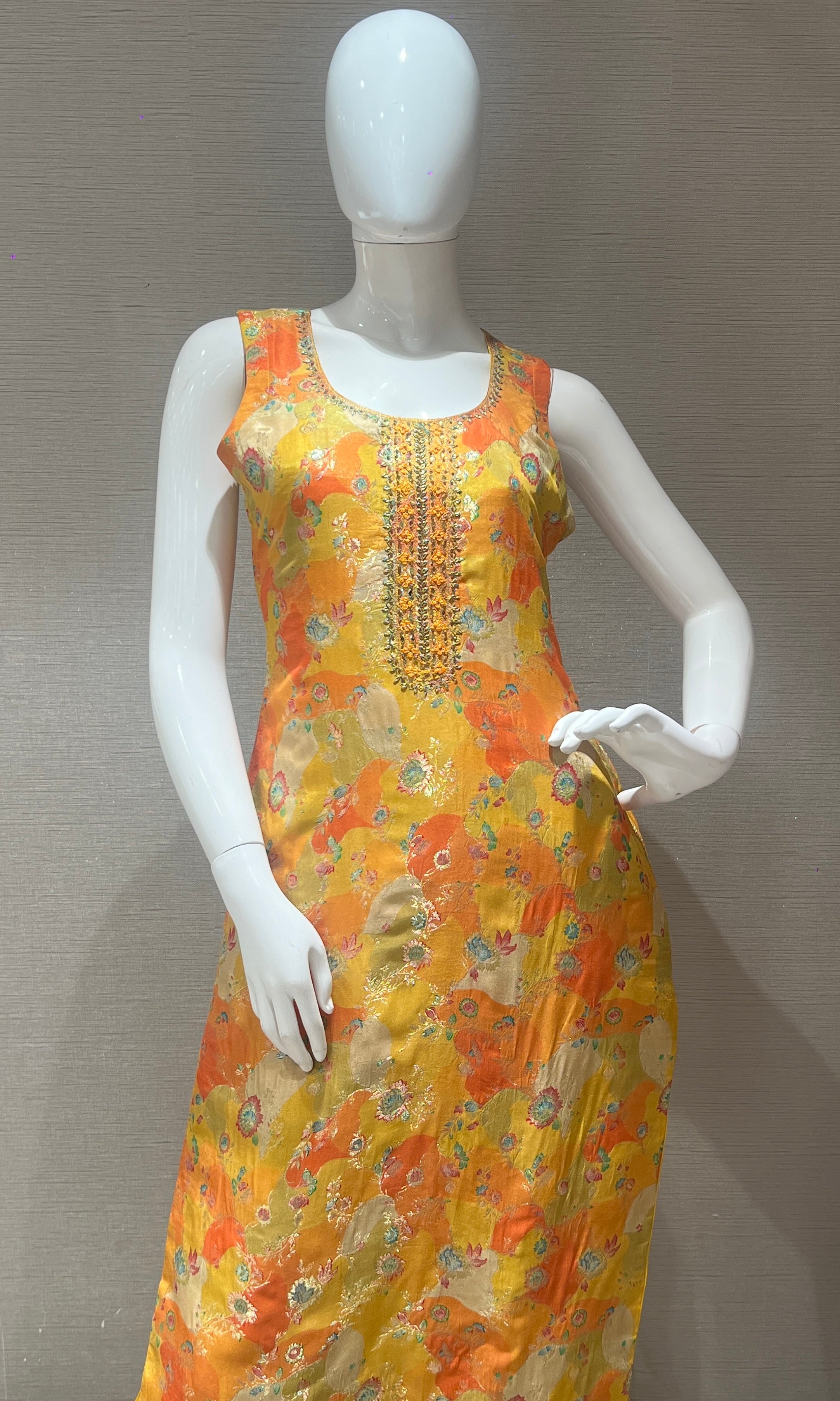 Yellow floral Printed Kurta set with Dupatta