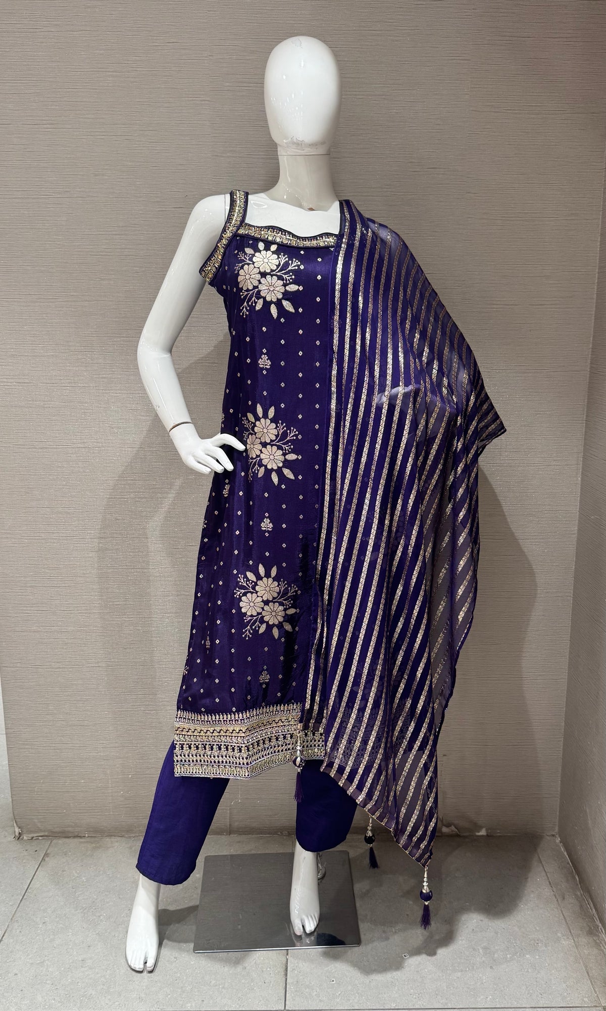 Purple silk golden Embroidered kurta set
