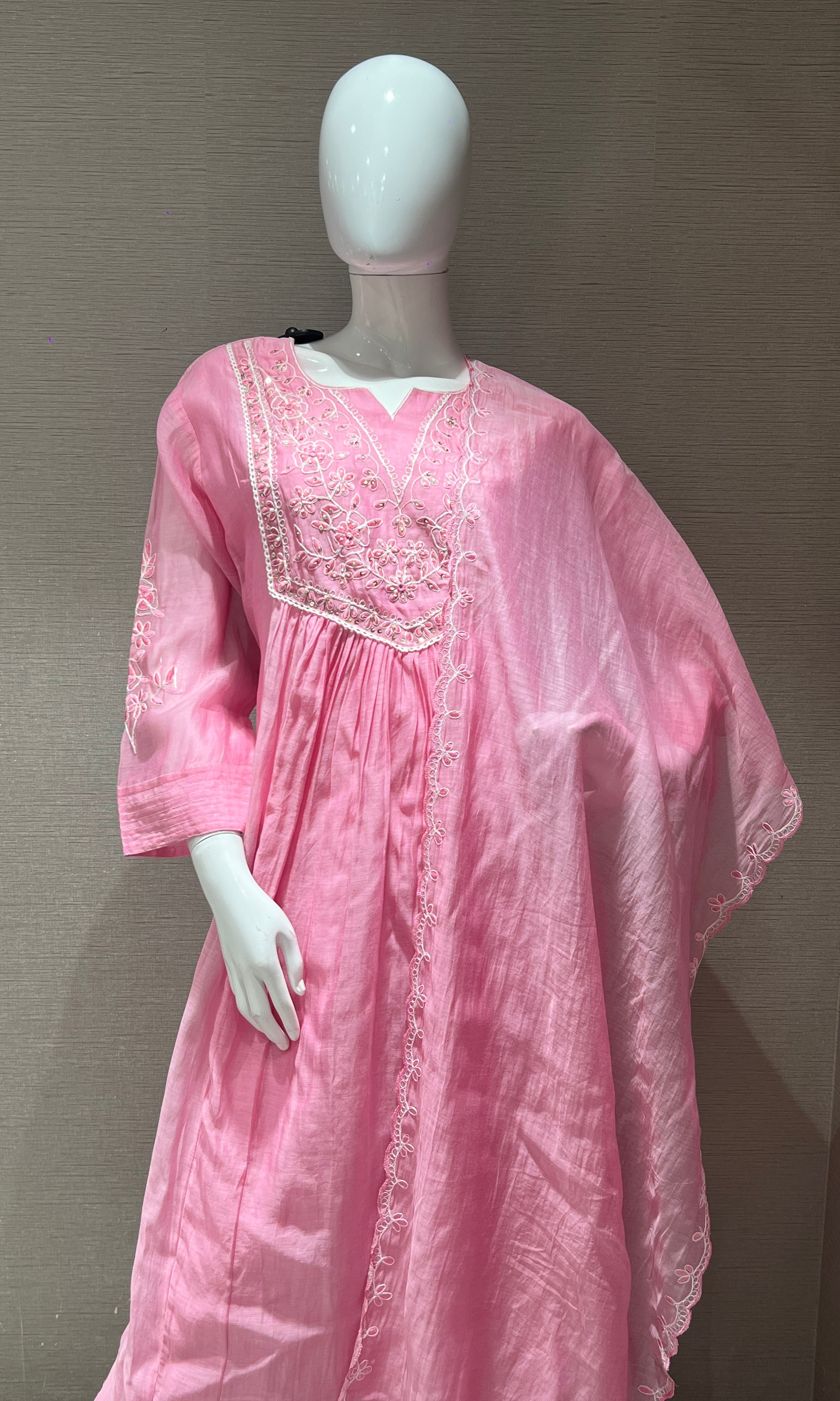 Baby pink mul Chanderi  anarkali kurta set