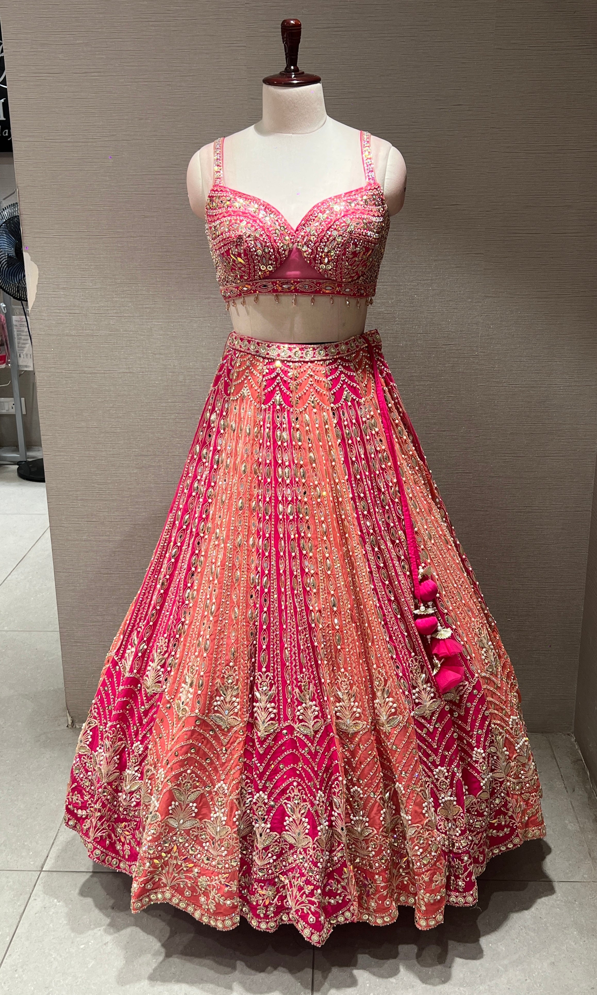 Pink PEACH INTRICATE EMBROIDERED Lehenga