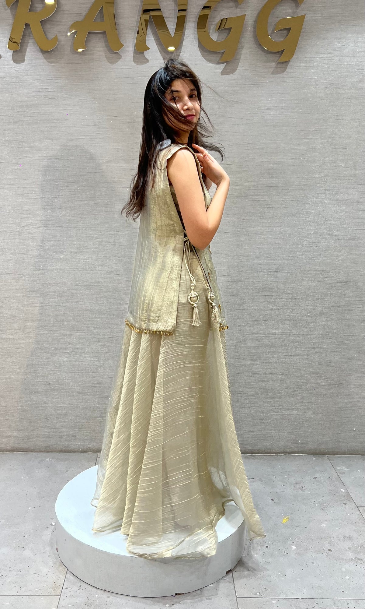 Beige Embroidered Shimmer palazzo Set with Dupatta
