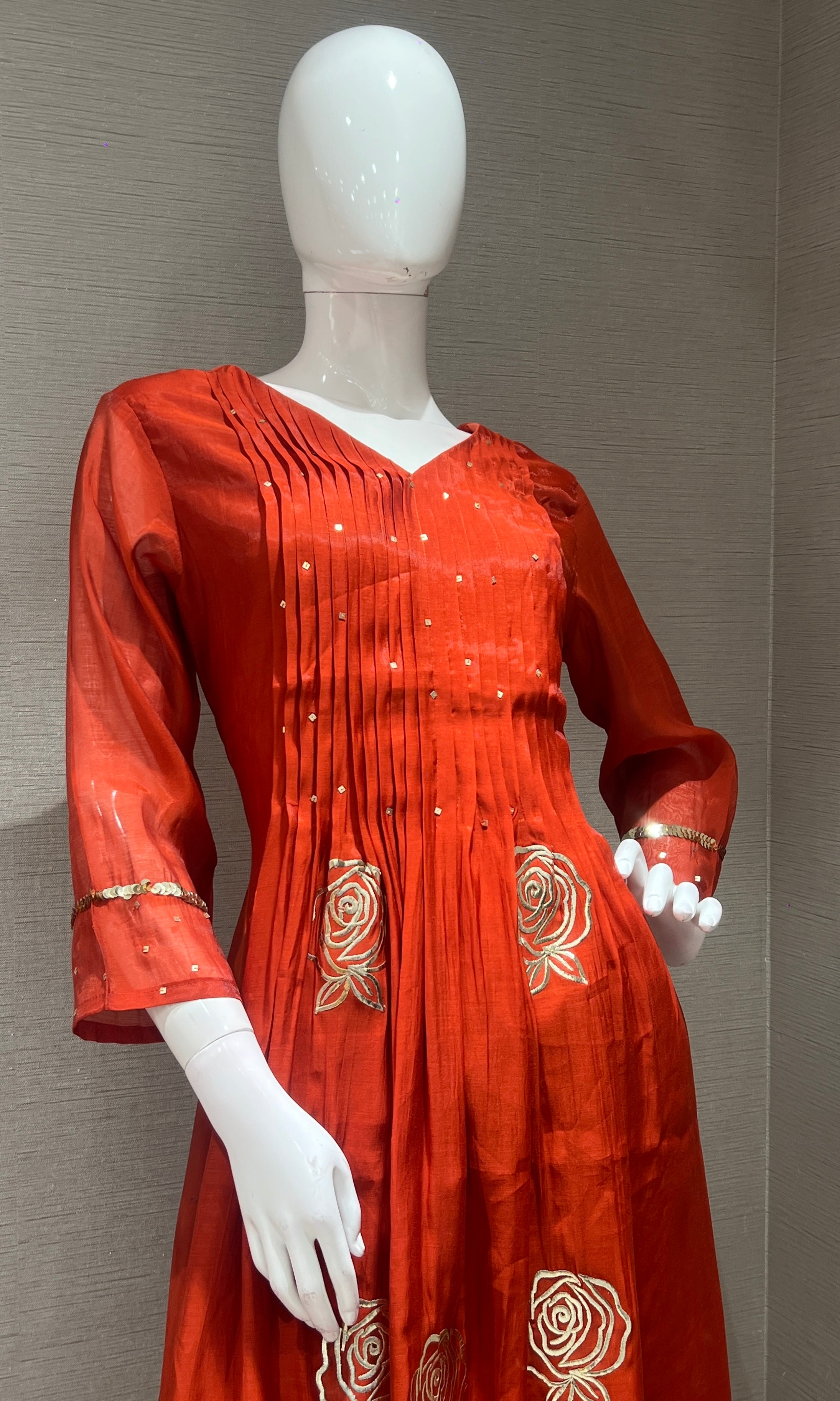 Rust Mul Chanderi Anarkali Kurta Set