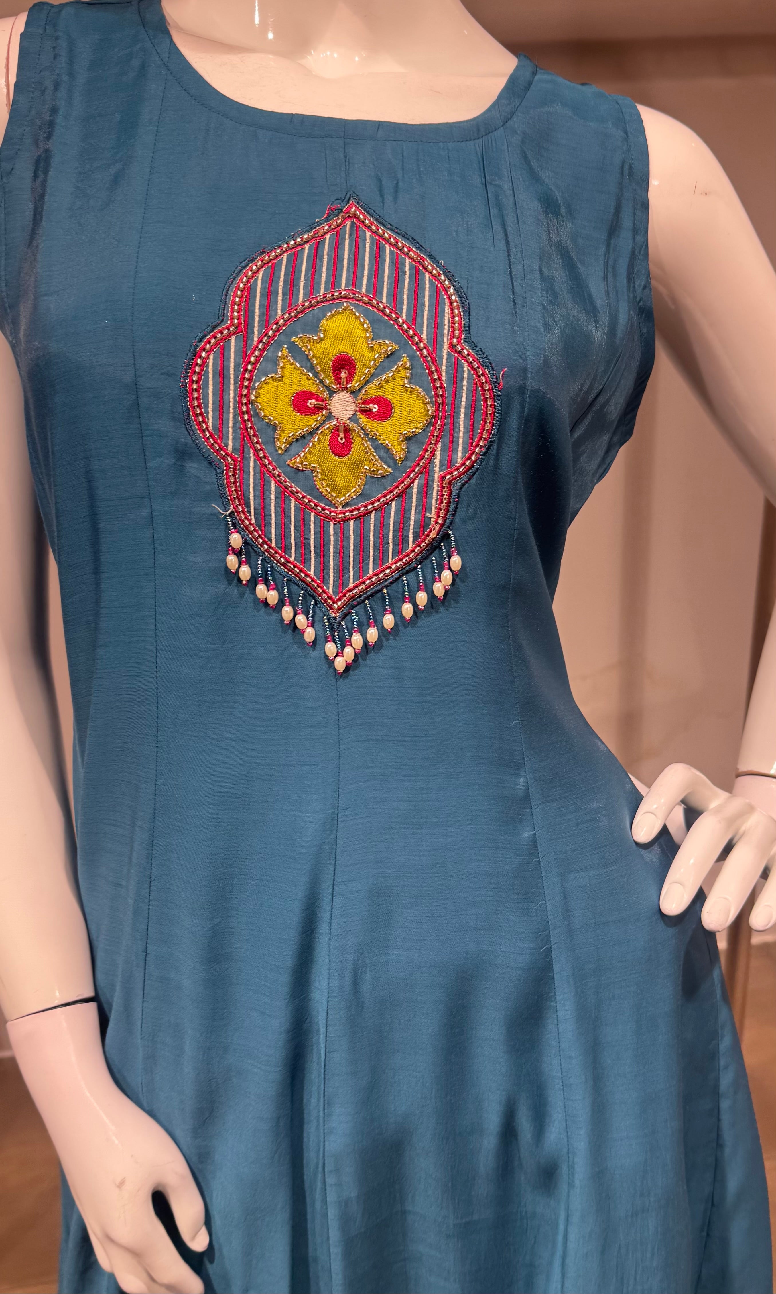 Blue ethnic anarkali with palazzo pants