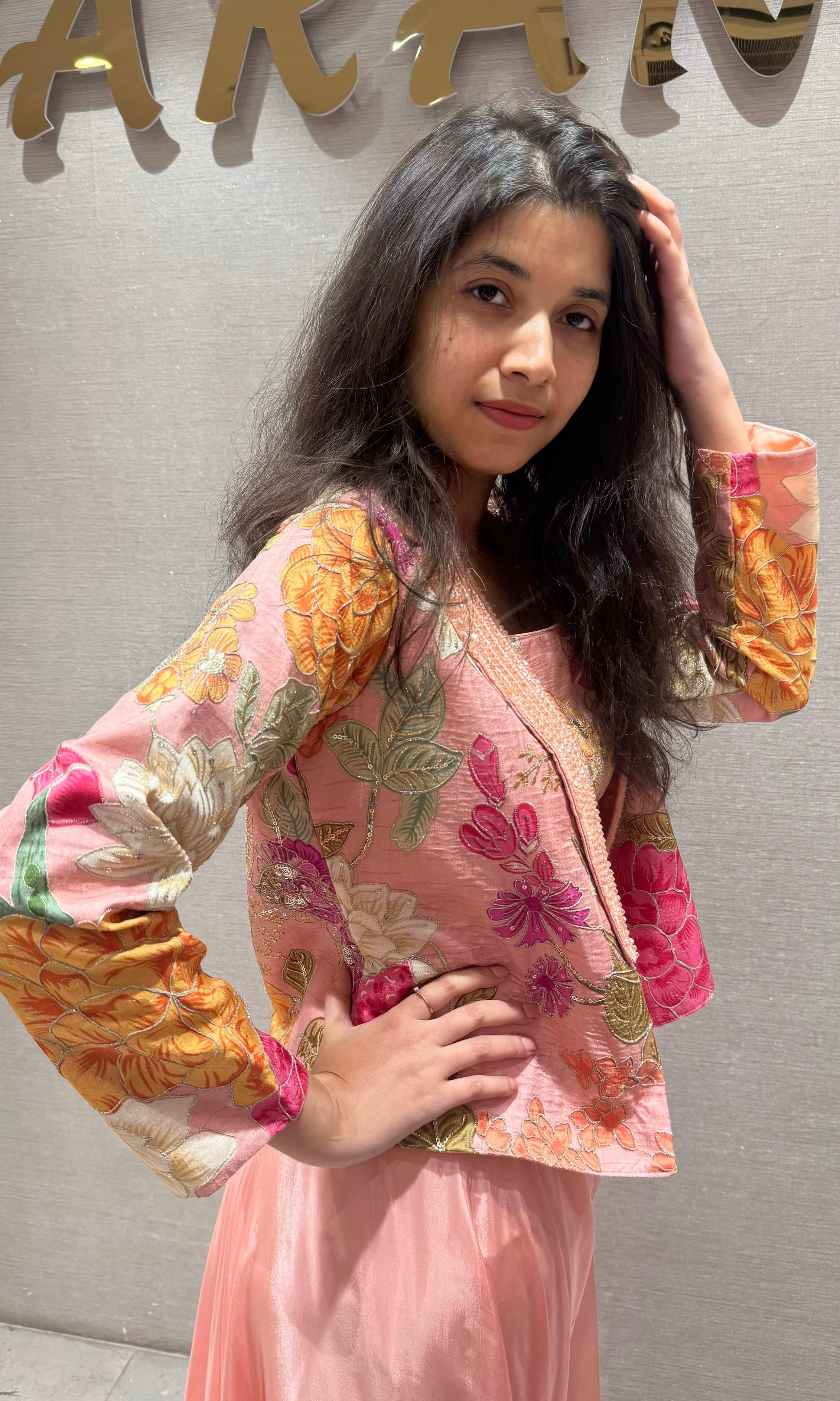 Peach Blossom Garden Jacket Palazzo Set