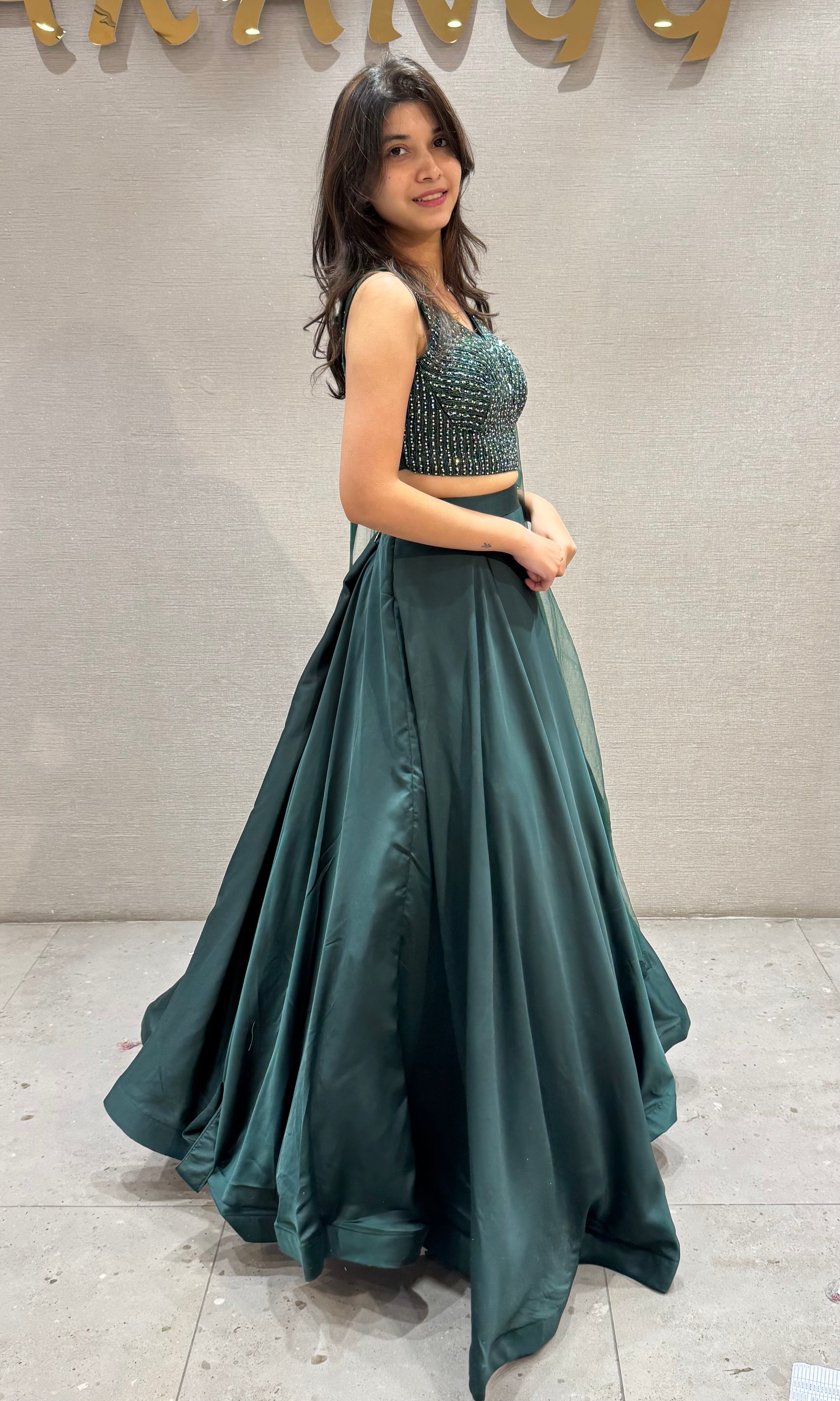 Dark Green Designer Lehenga with Crop Top