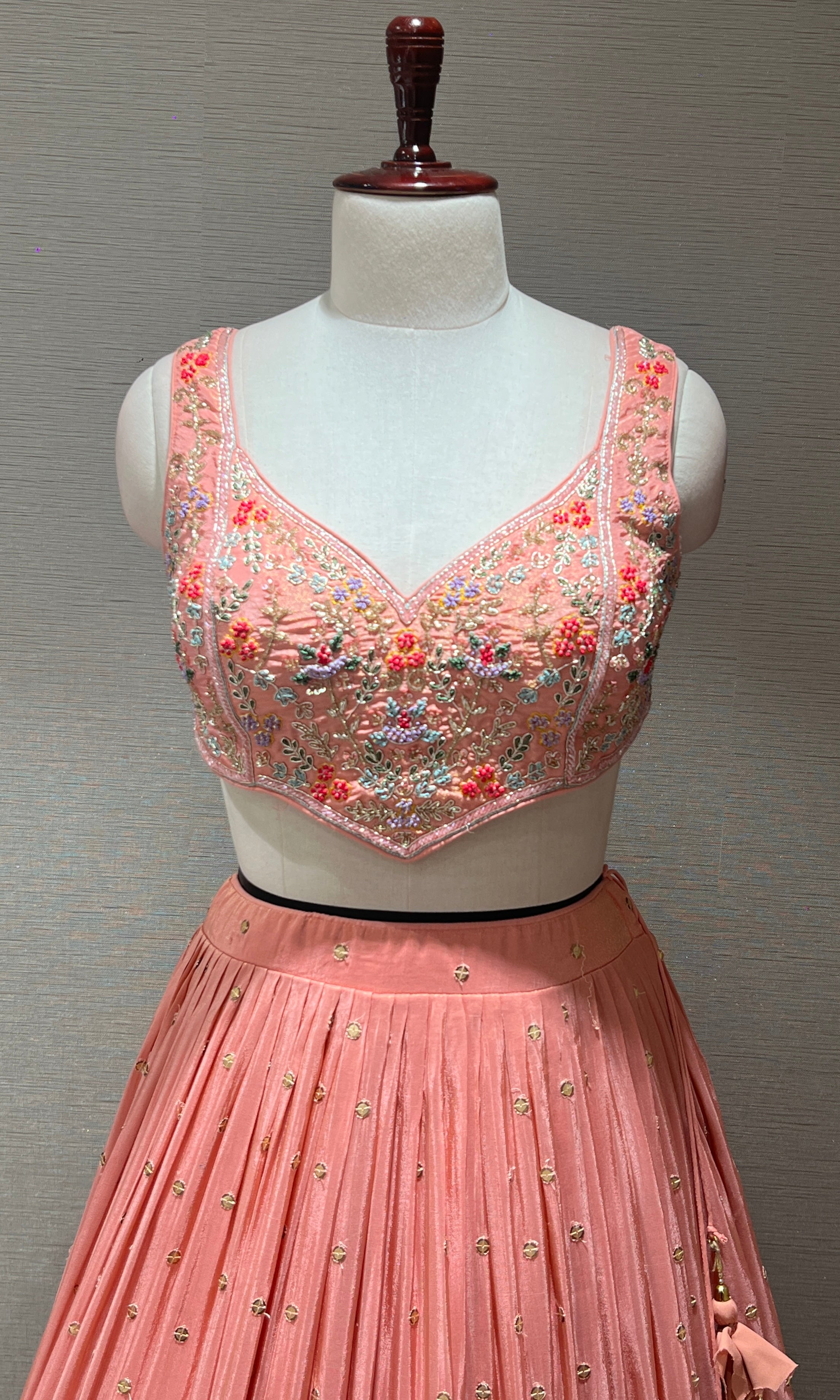Designer Peach Floral Embroidery Lehenga