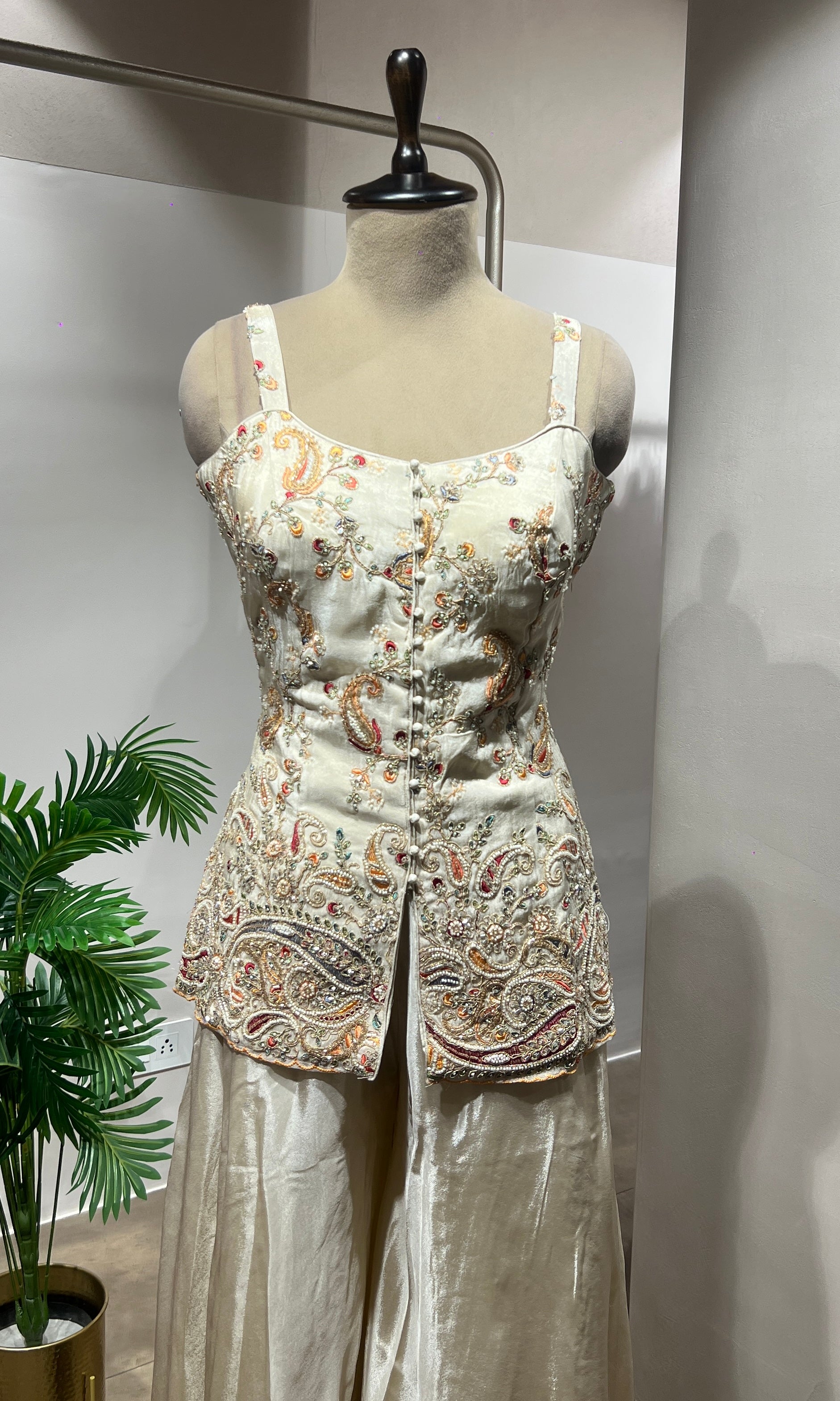 Cream Embroidered Palazzo Ensemble
