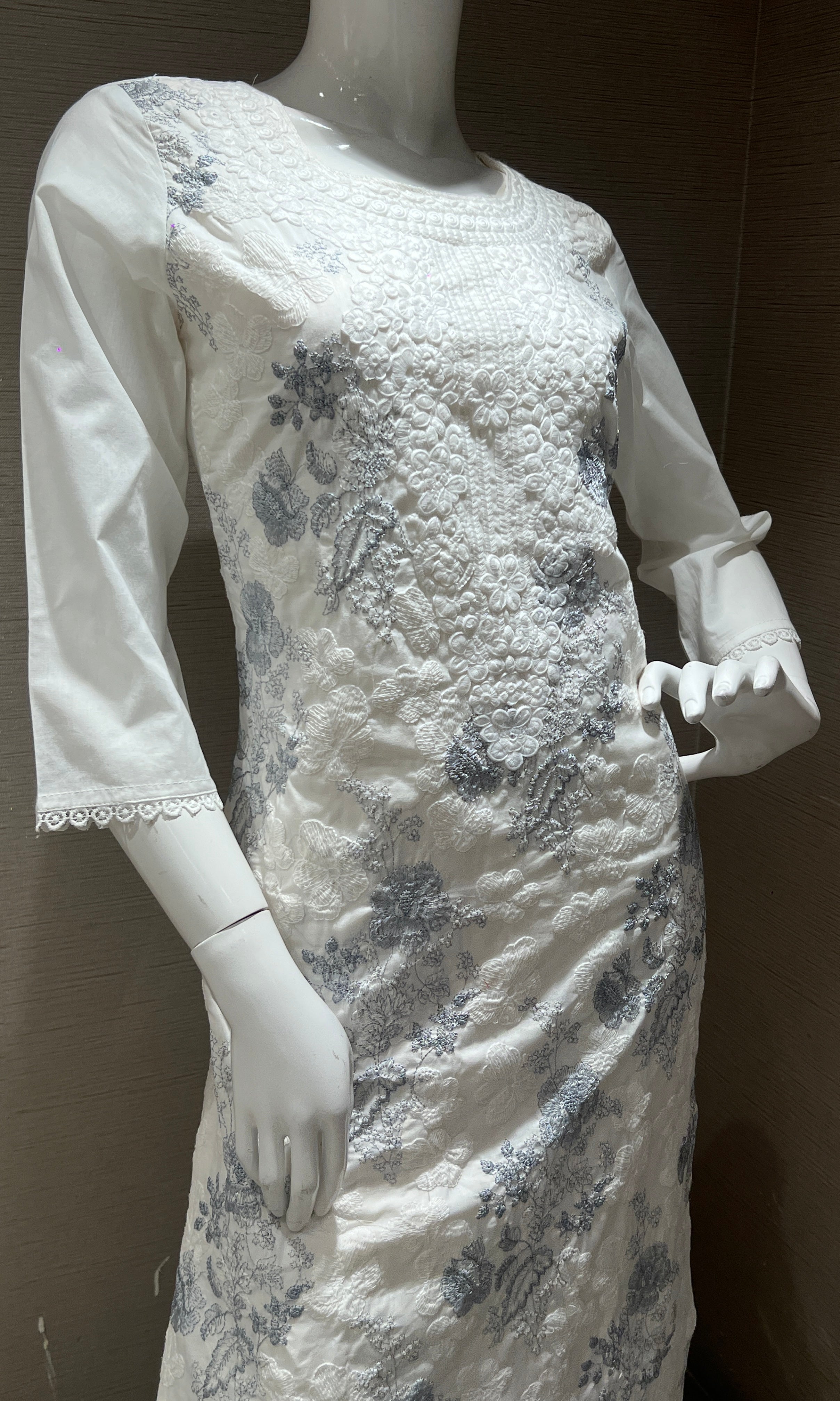 Elegant Grey Kurta Set with Printed Dupatta