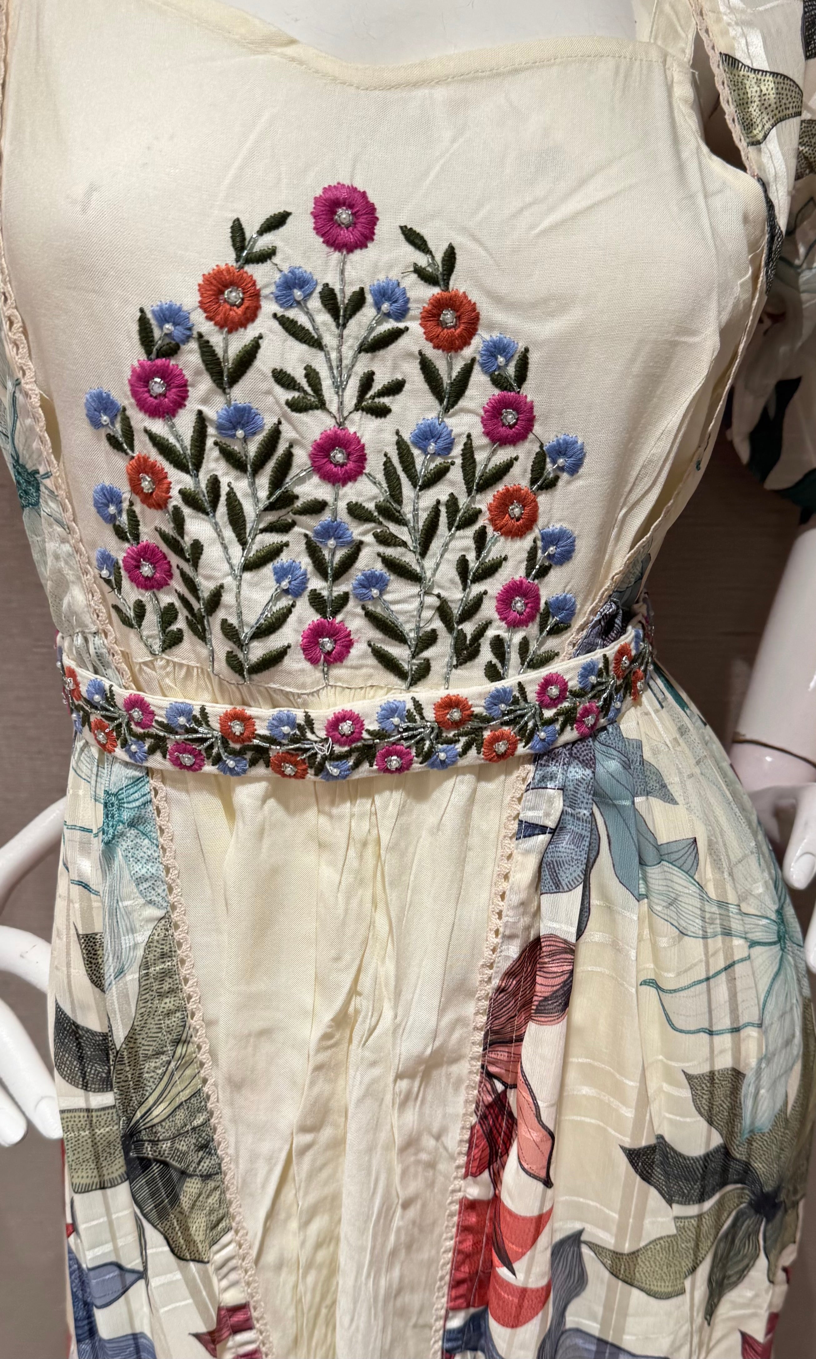 Blue Long Sleeve Floral Print Dress