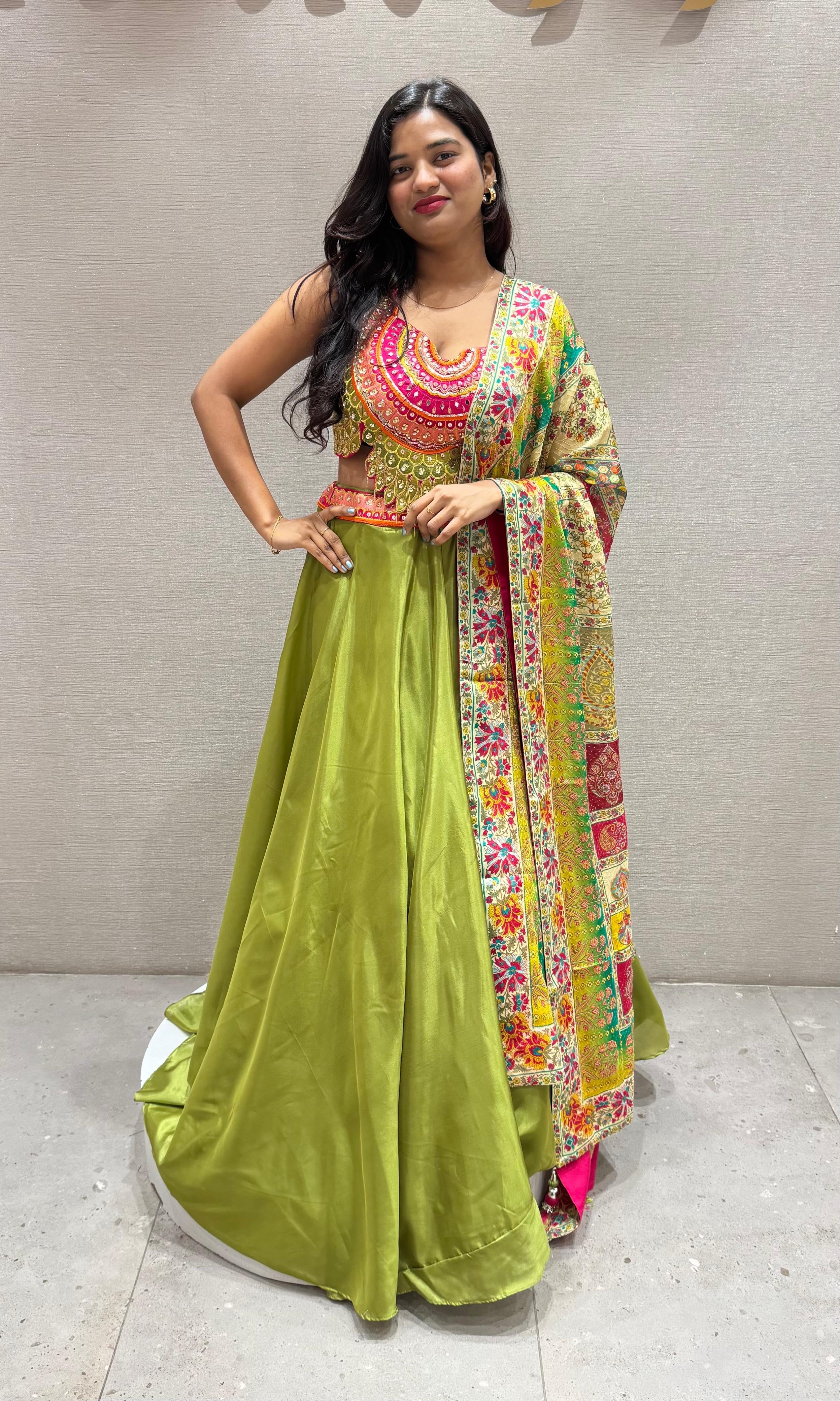 Green Lehenga WITH MULTI COLOUR DUPATTA
