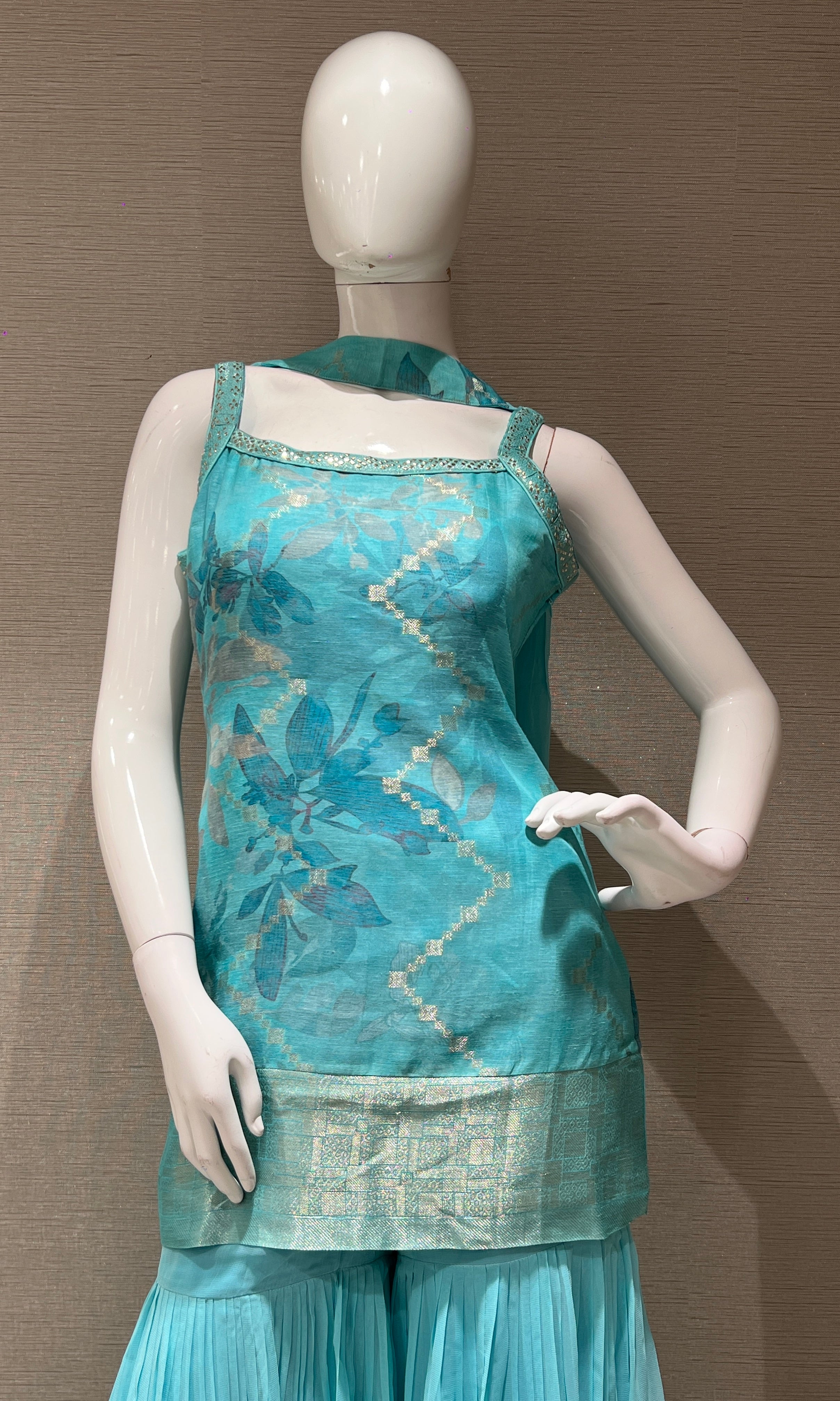 Sea blue Floral Kurta Sharara set