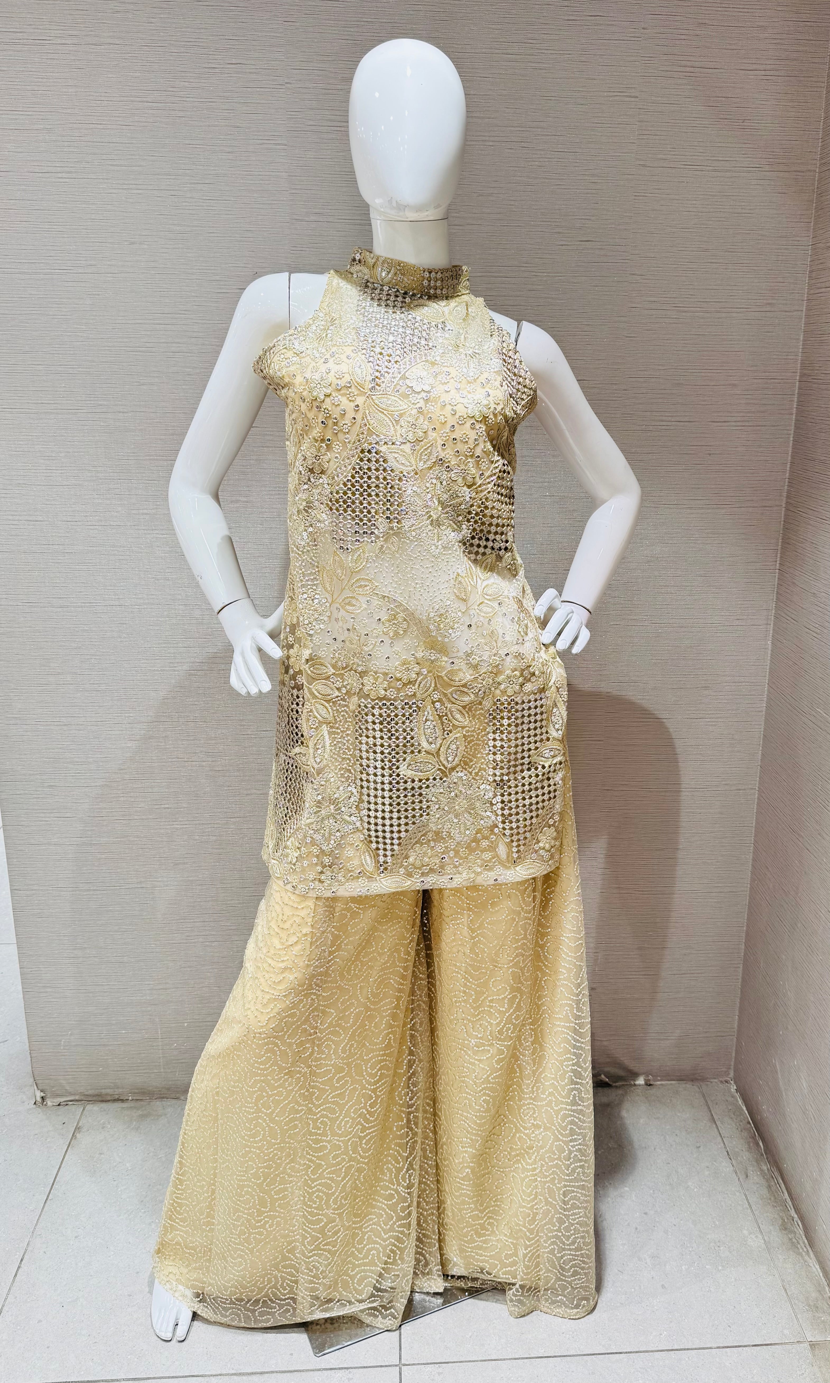 Gold Crystal Embroidered Sharara Set