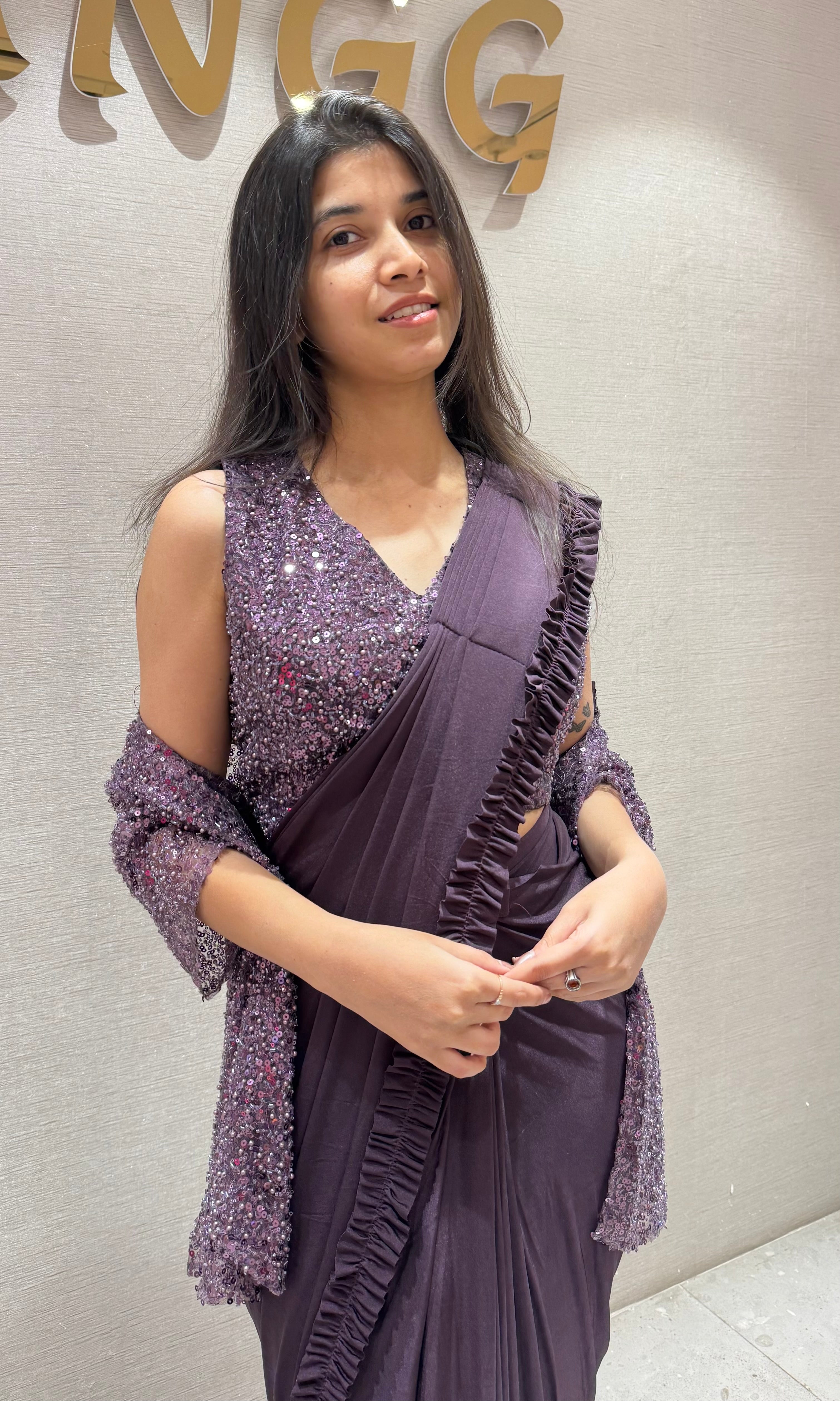 Wine Drape Saree with Embroidered Jacket