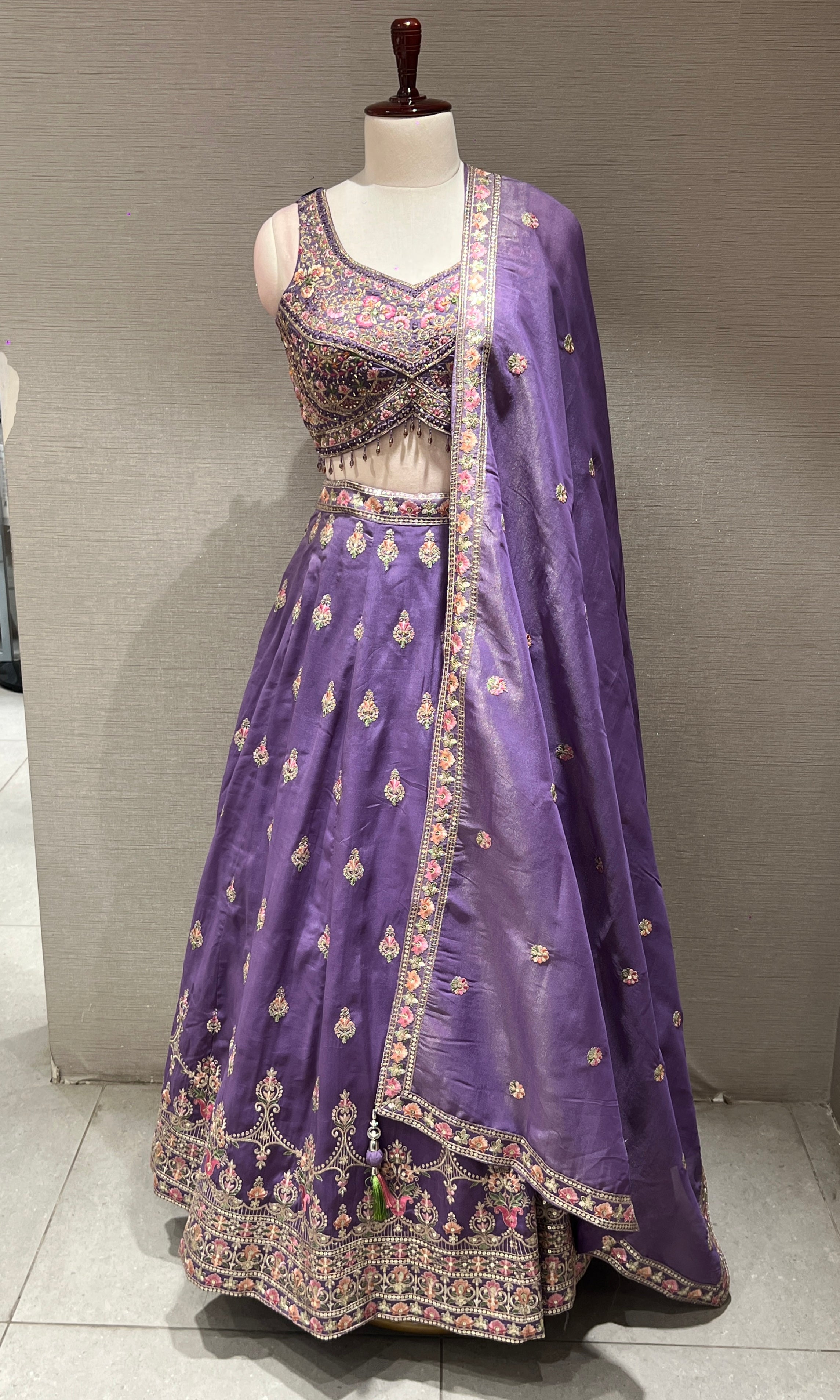 Light purple gold embroidery lehenga