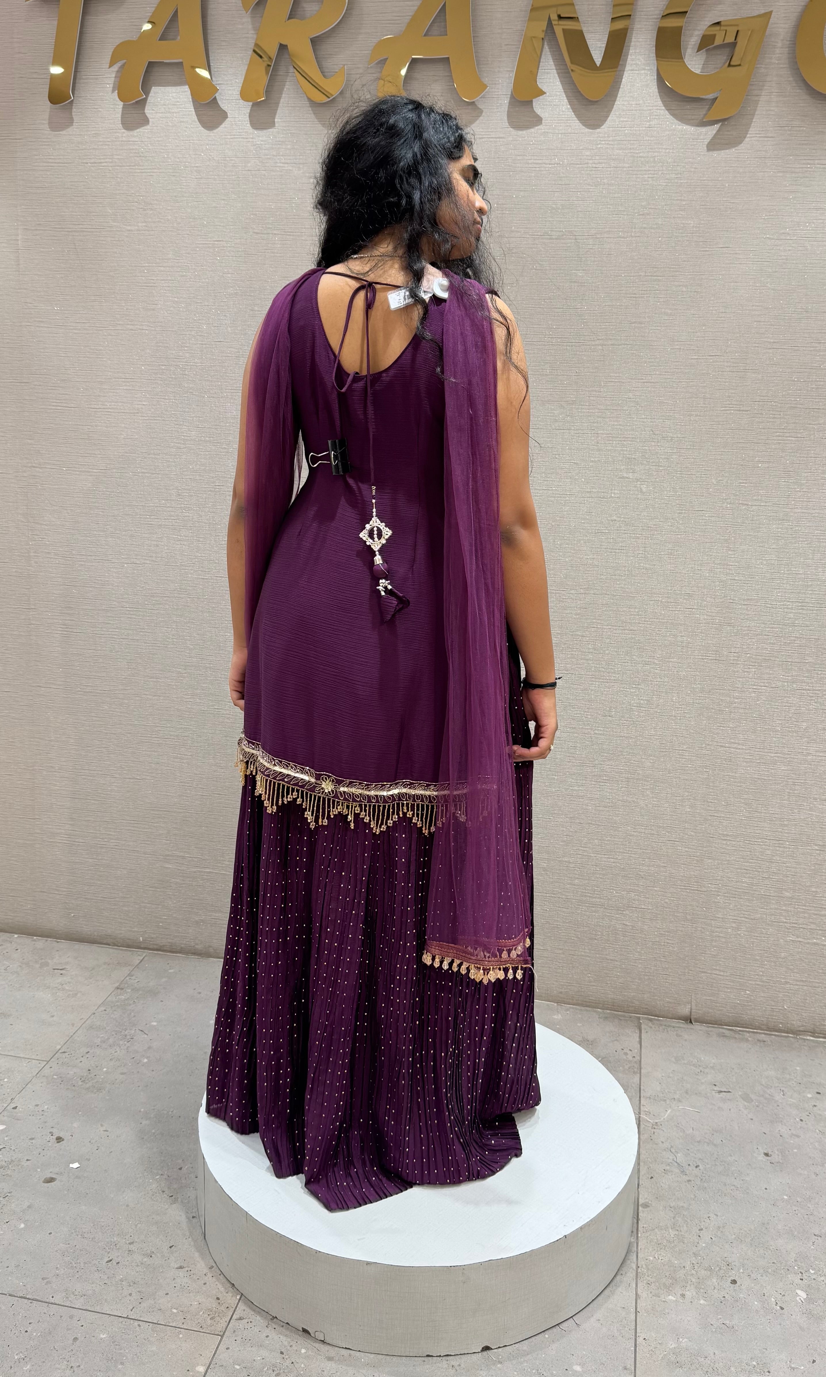 WINE Silk gold embroidered sharara set