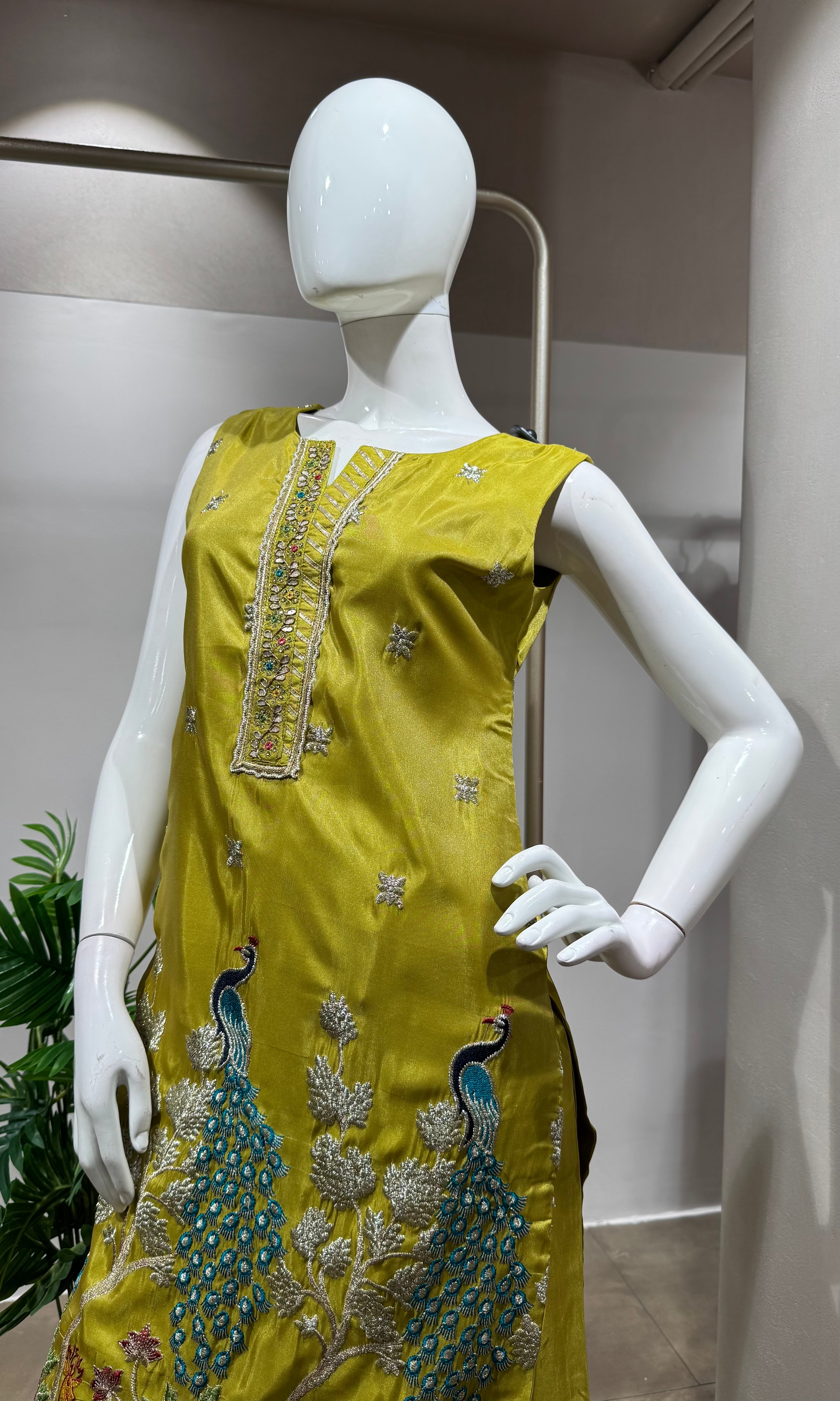 GREEN PEACOCK KURTI WITH PALAZZO PANTS