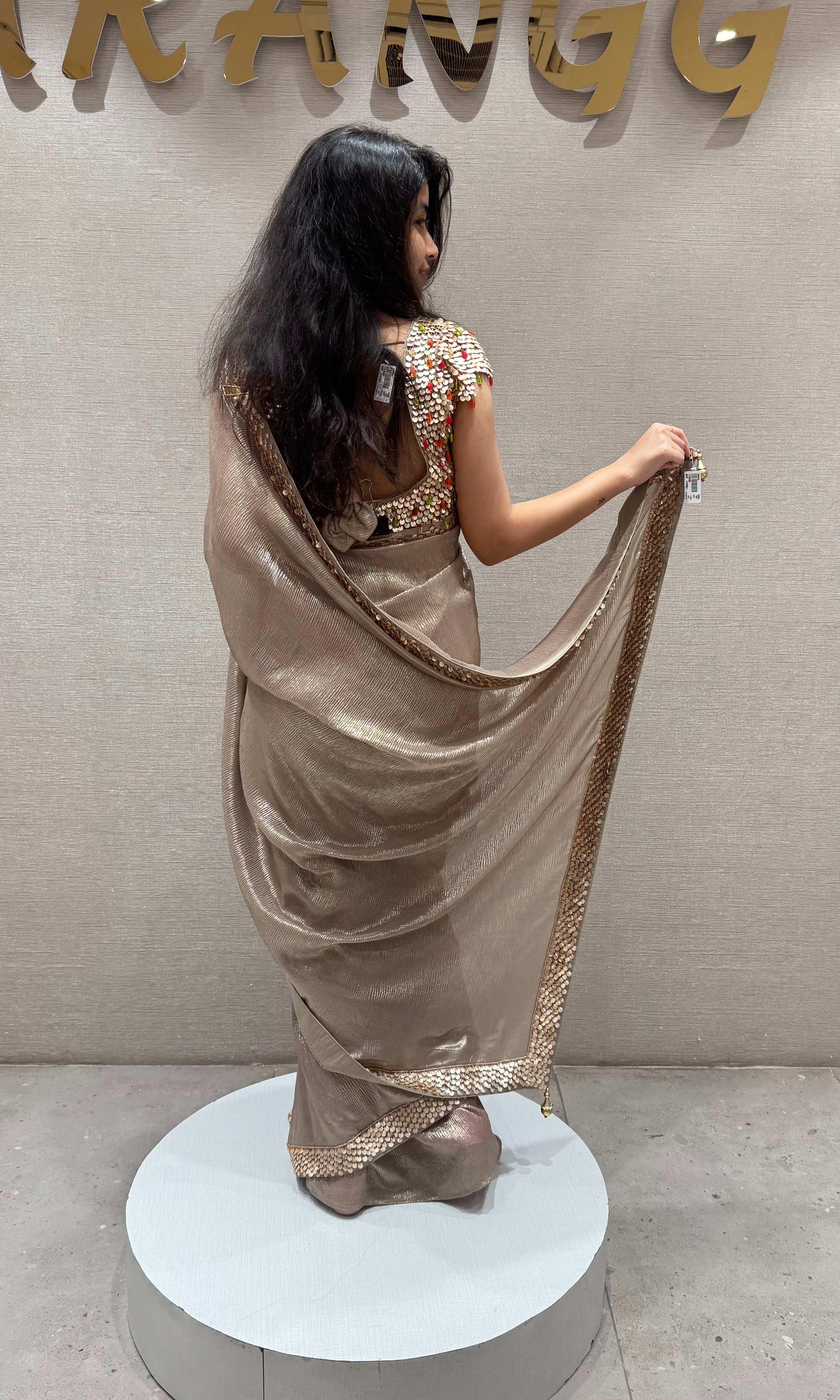 BEige designer SAREE WITH ready BLOUSE
