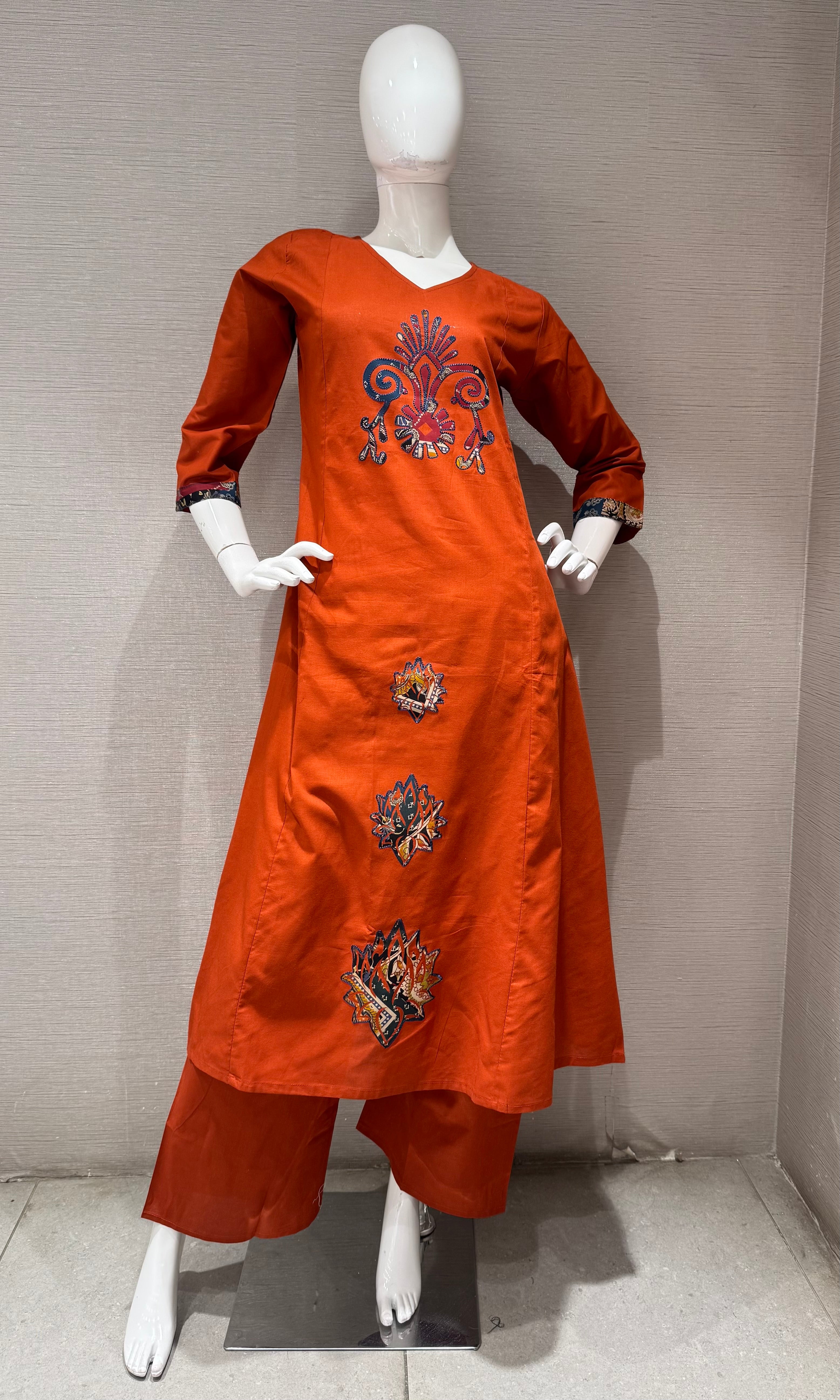 Rust Orange Floral Salwar Kameez Set