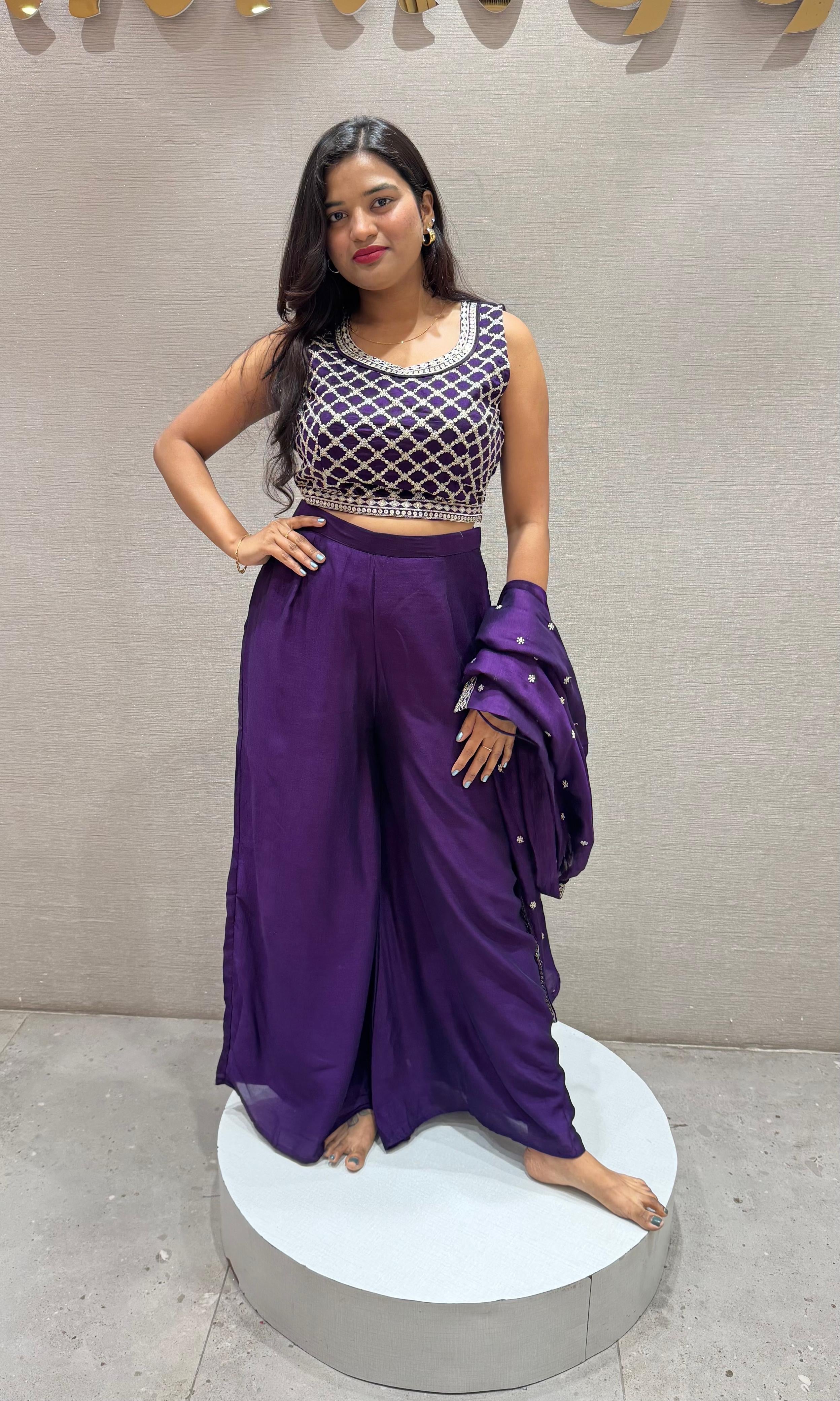 PURPLE EMBROIDERED JACKET STYLE PALAZZO