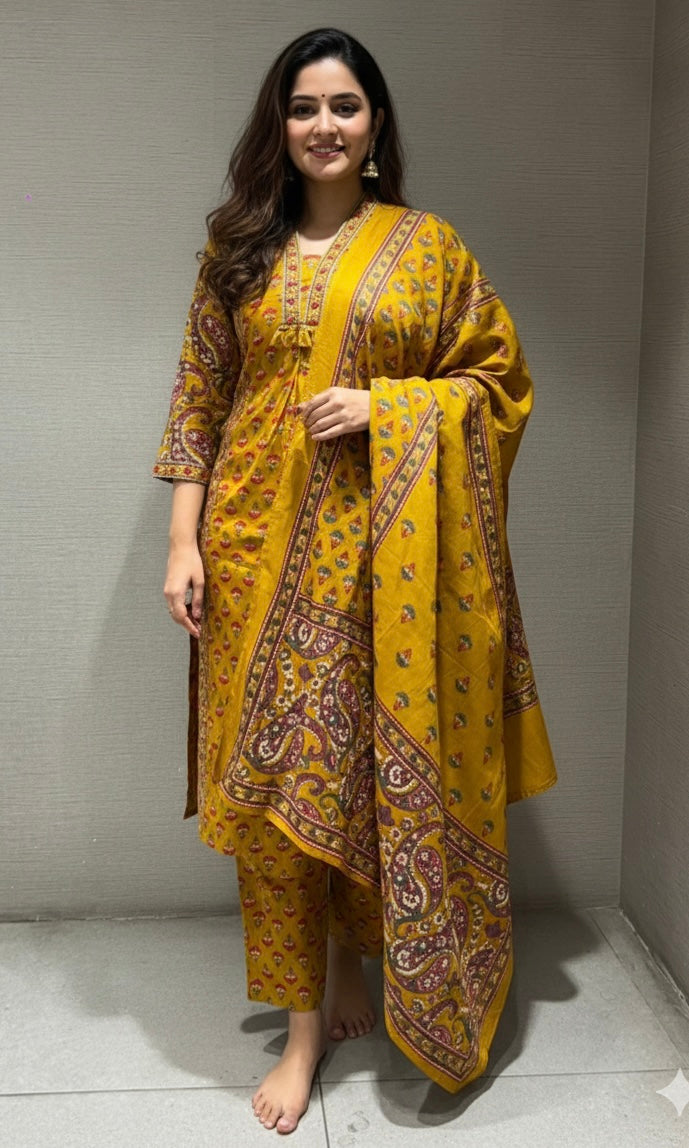 Mustard yellow KURTA SET WITH PALAZZO PANTS
