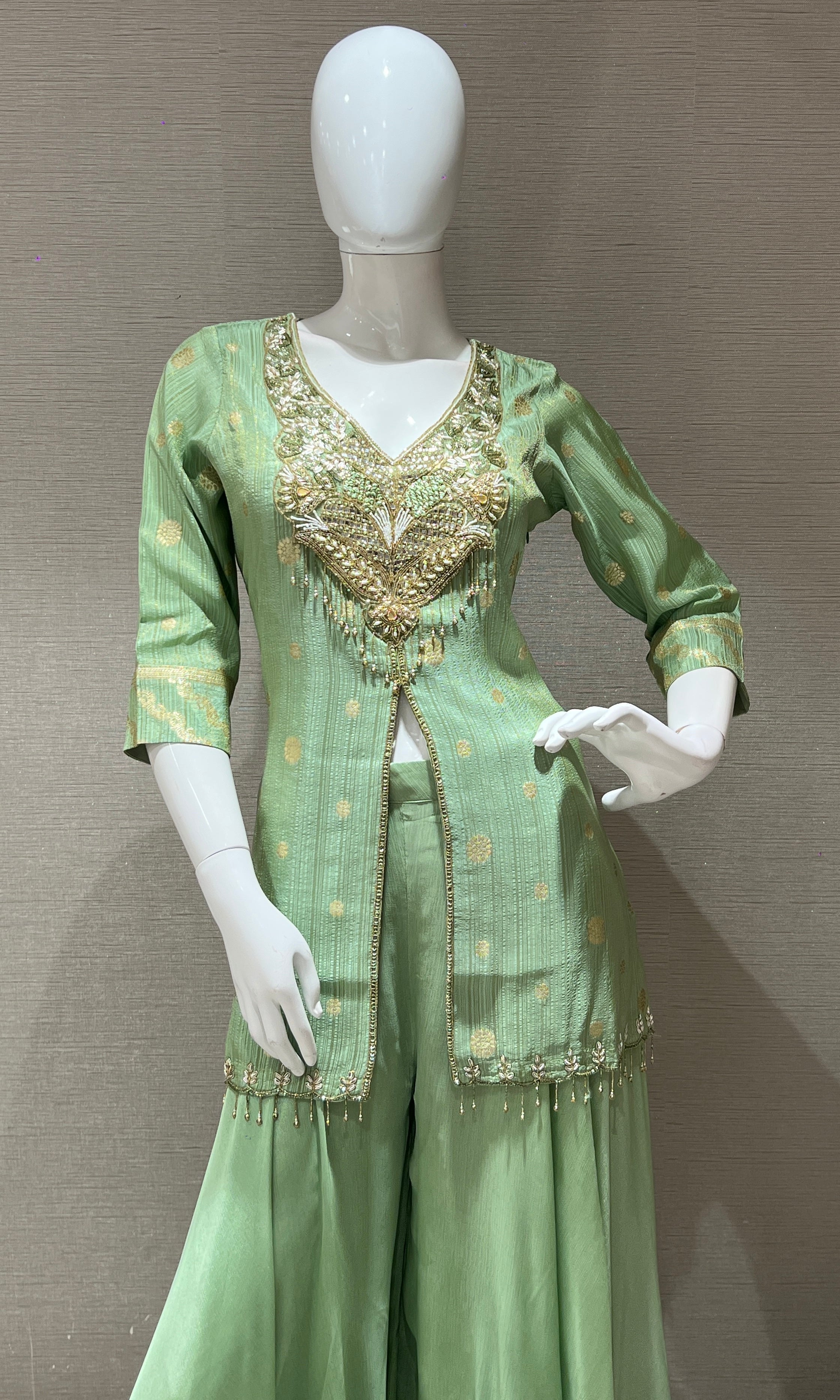 Pista green palazzo with short BLOUSE