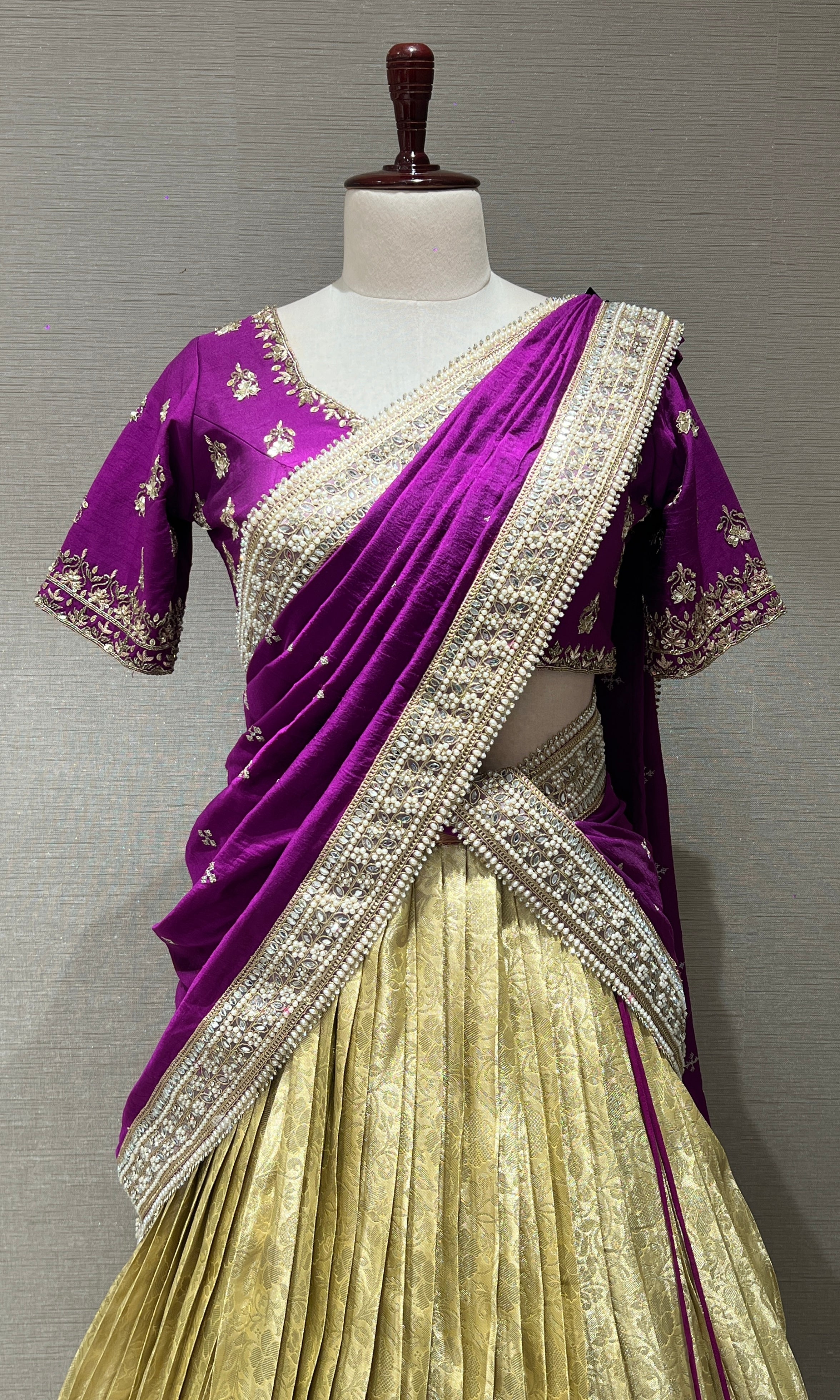 Violet pattu lehenga