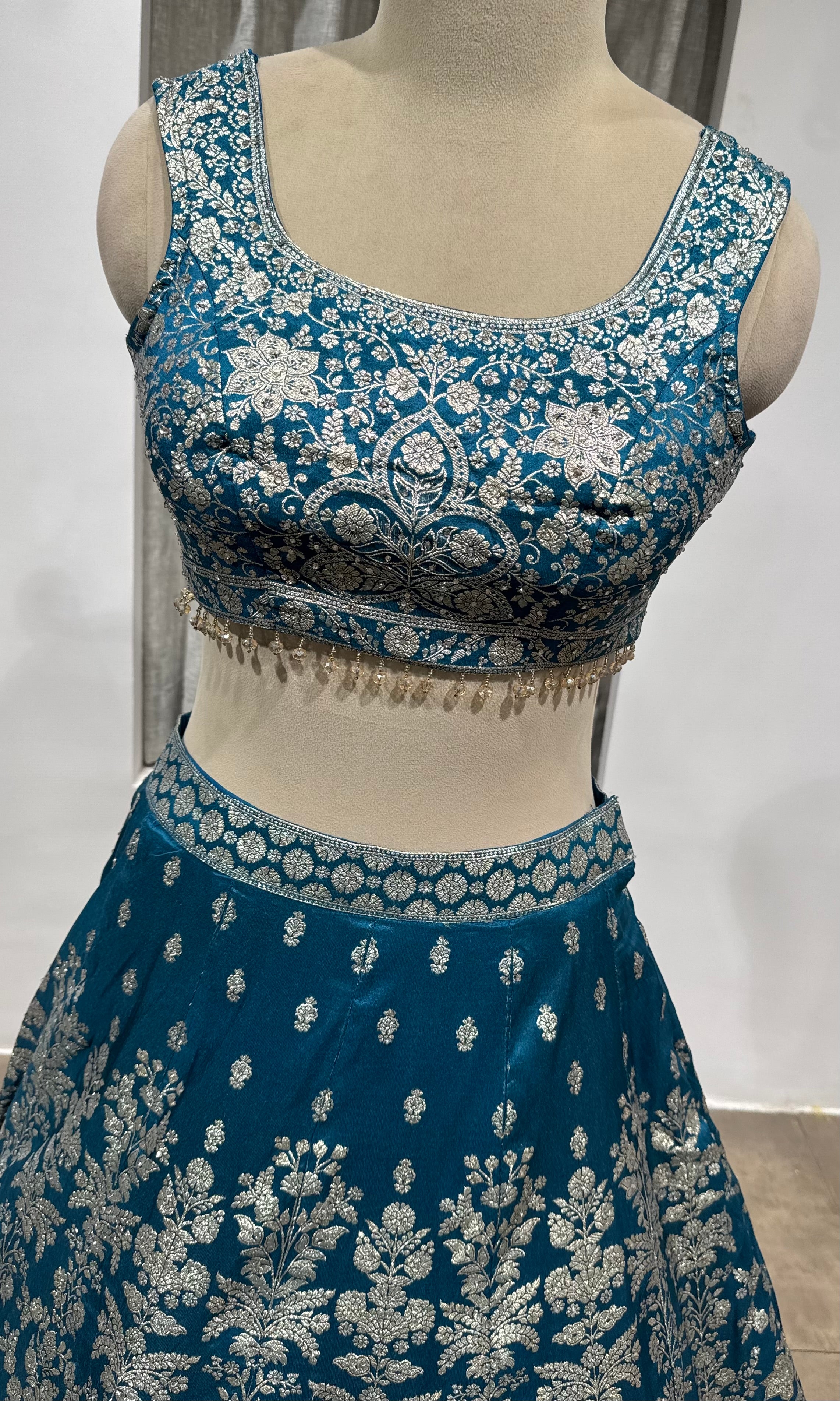 Blue Net Embroidery Bridal Lehenga