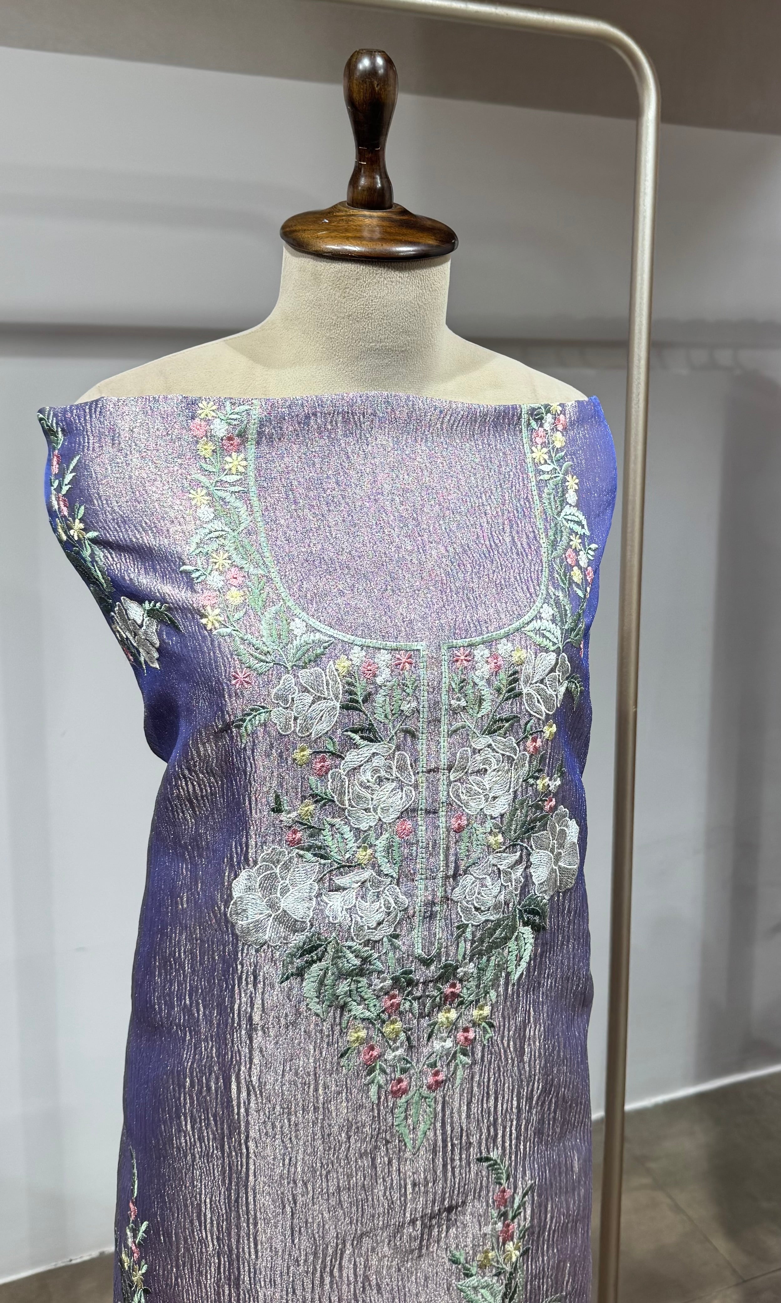 Purple floral tissue dress material