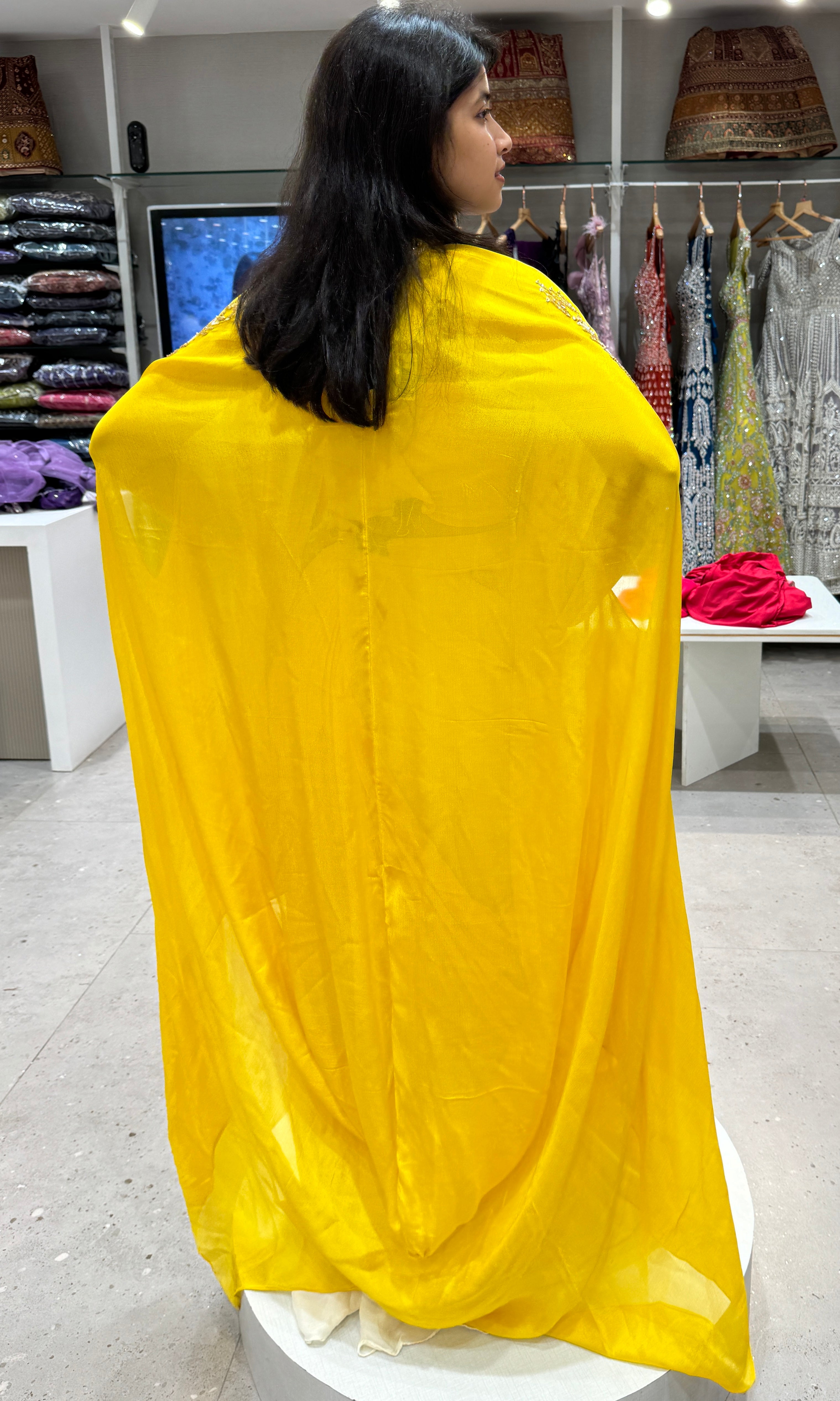 Yellow dress with cape