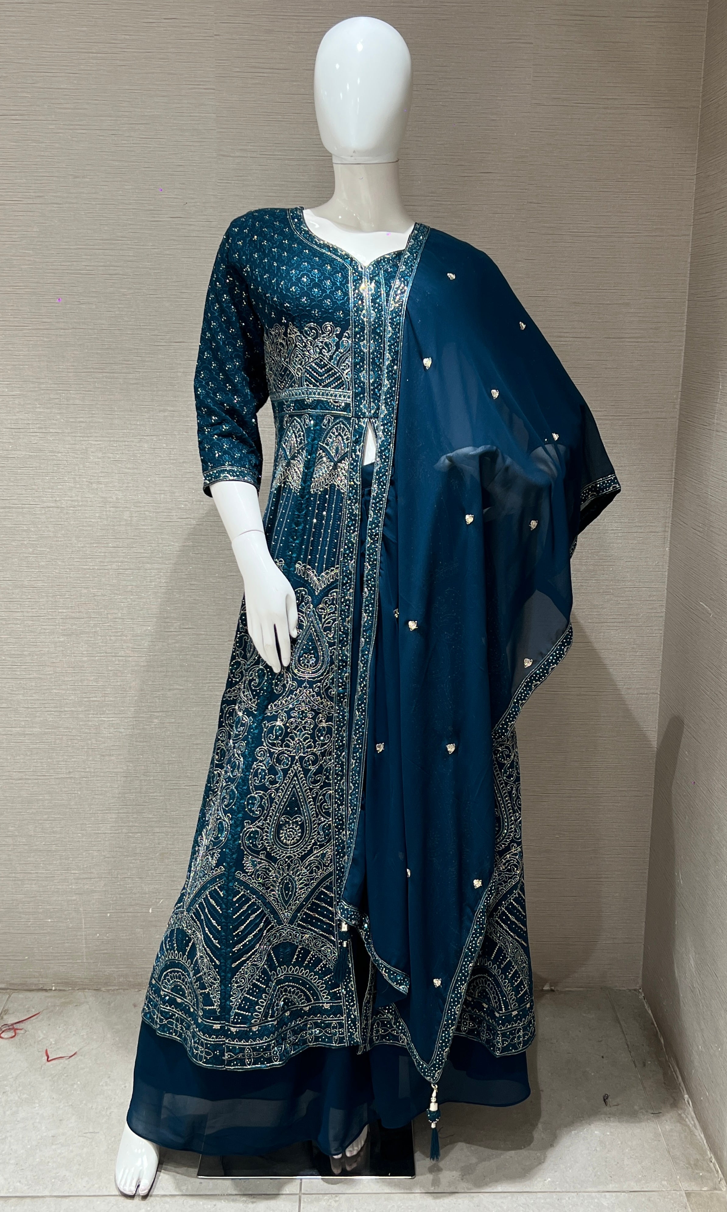 peacock green Front Slit Anarkali