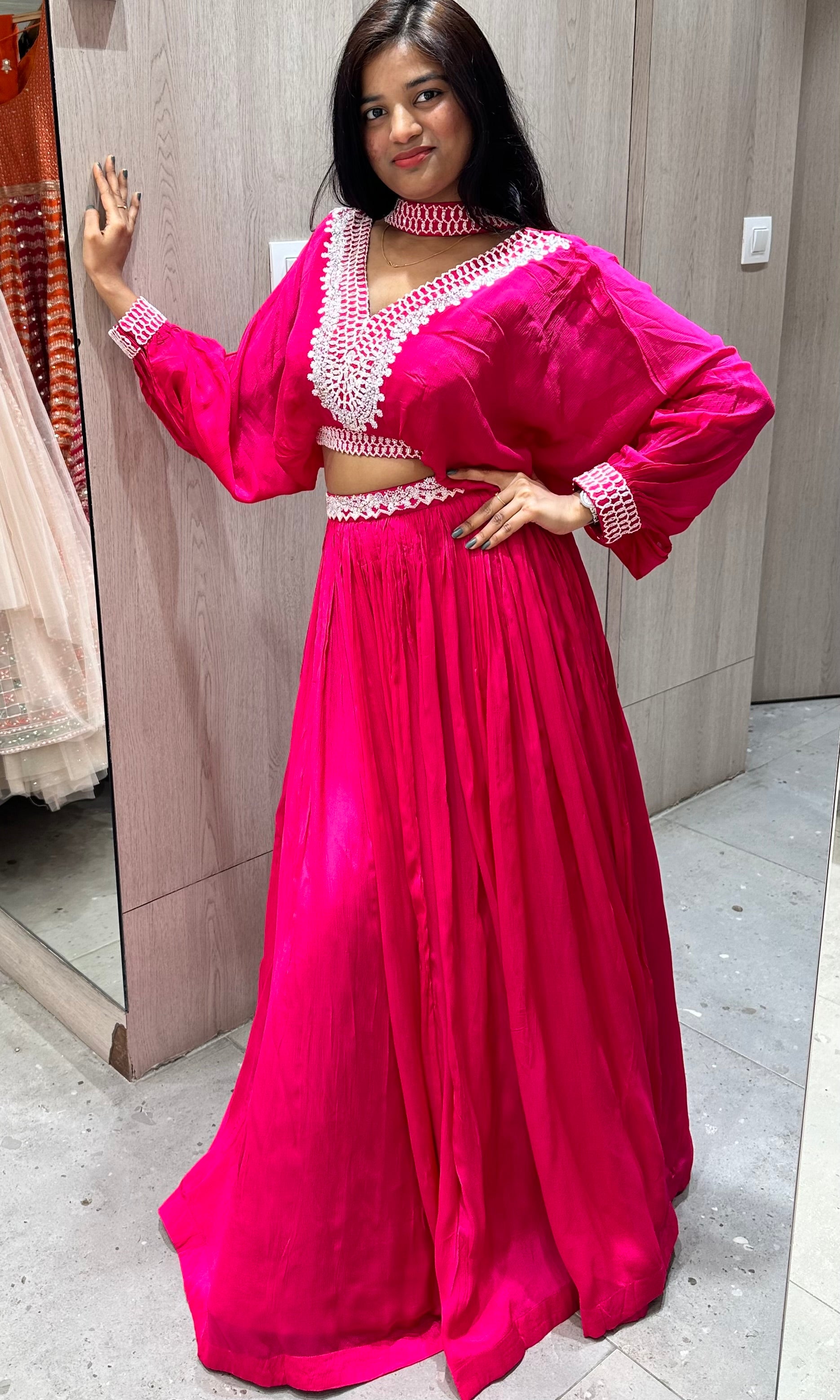 Pink Lehenga with long hands blouse
