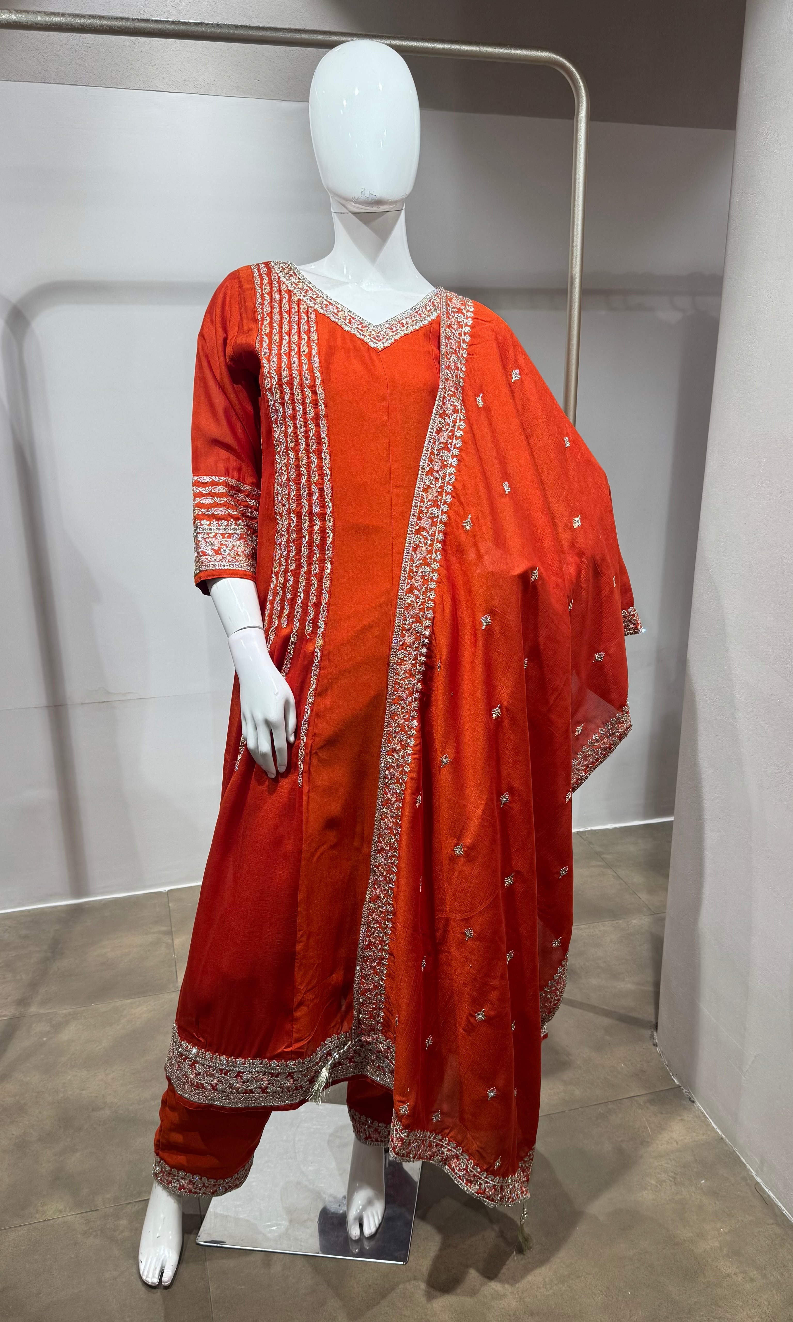 Orange Golden ethnic anarkali set