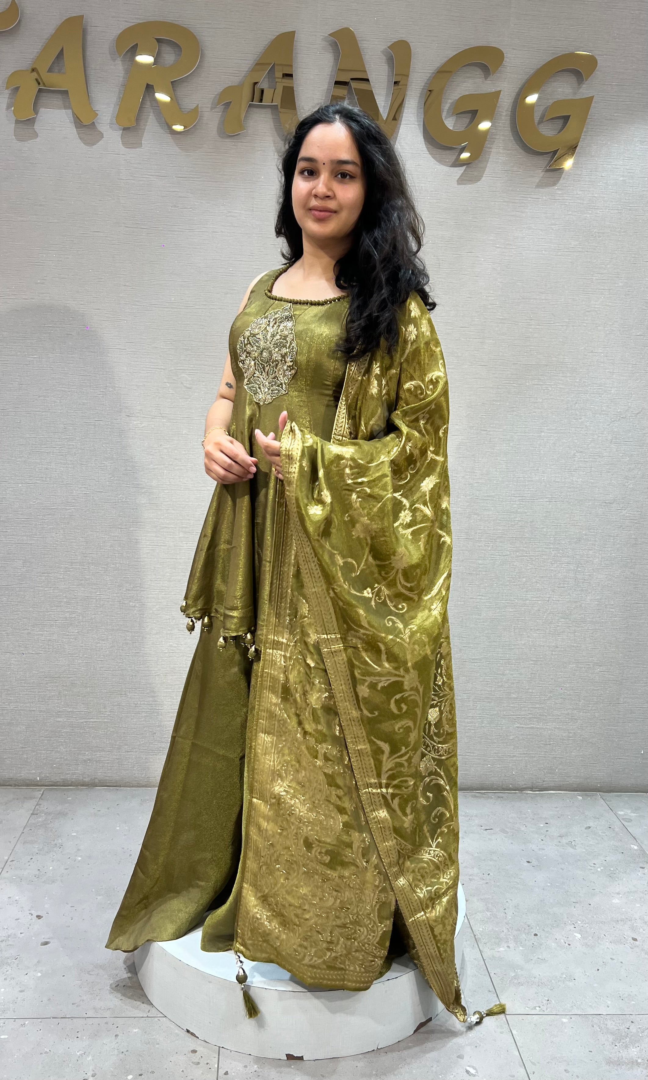 Mehandi Green Shimmer Metallic Ethnic Palazzo Set