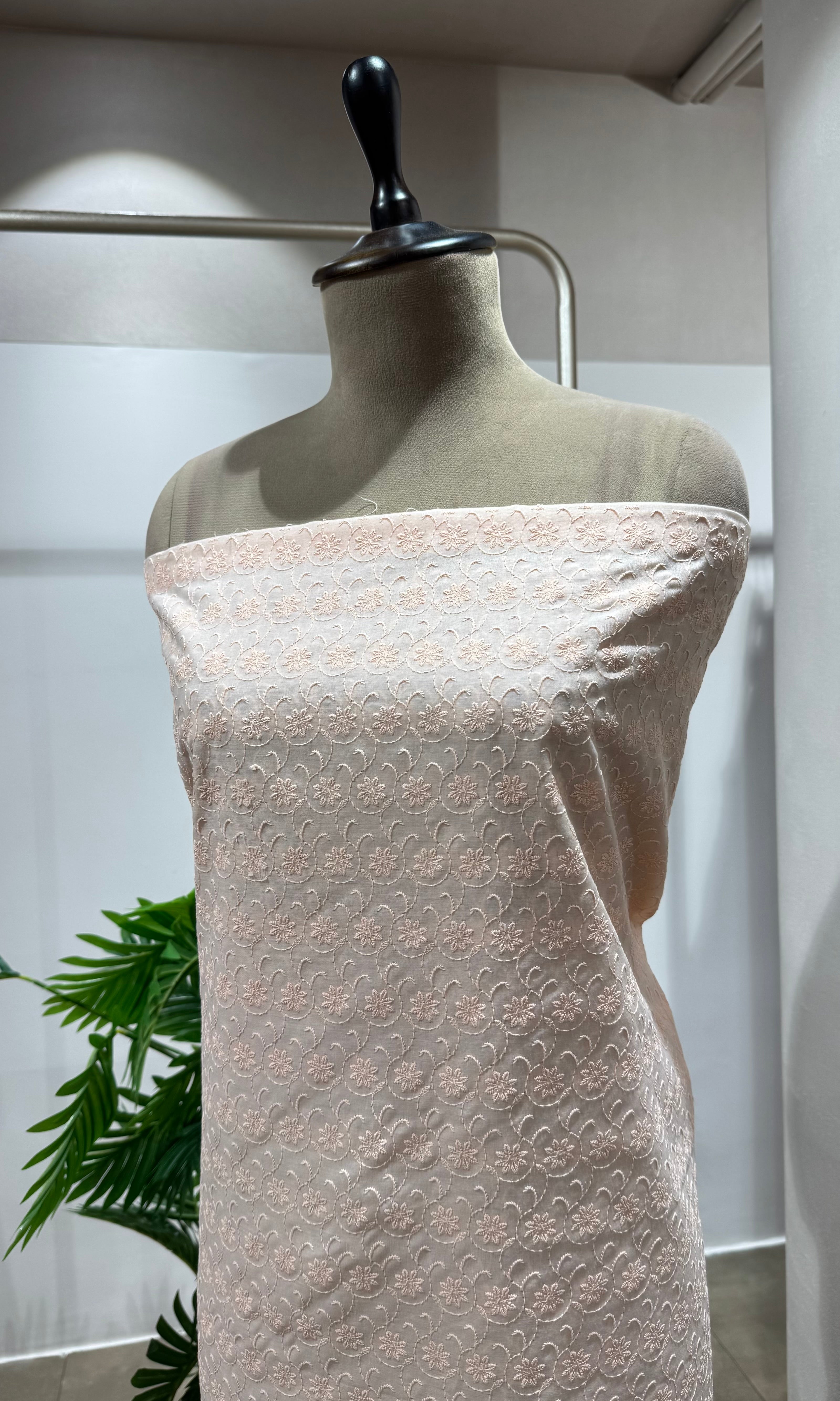 PEACH CHIKANKARI DRESS MATERIAL