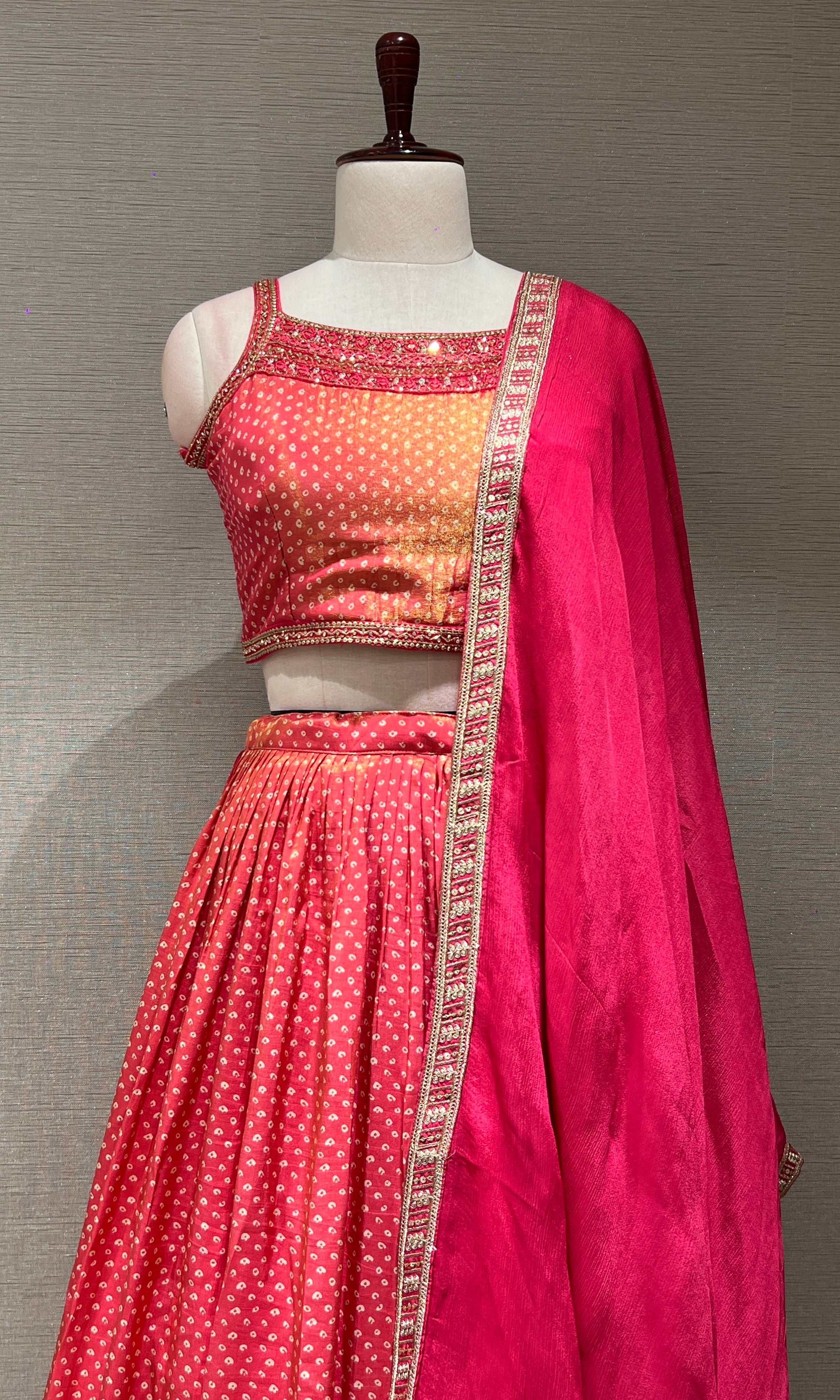 pink silk bandhani with zardosi work LEHENGA