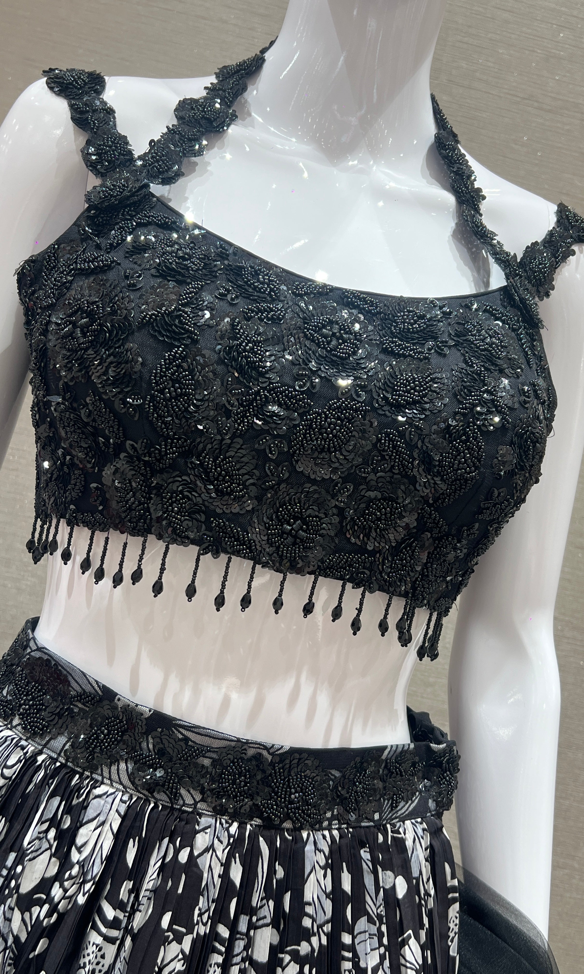 Black Lehenga with straps blouse