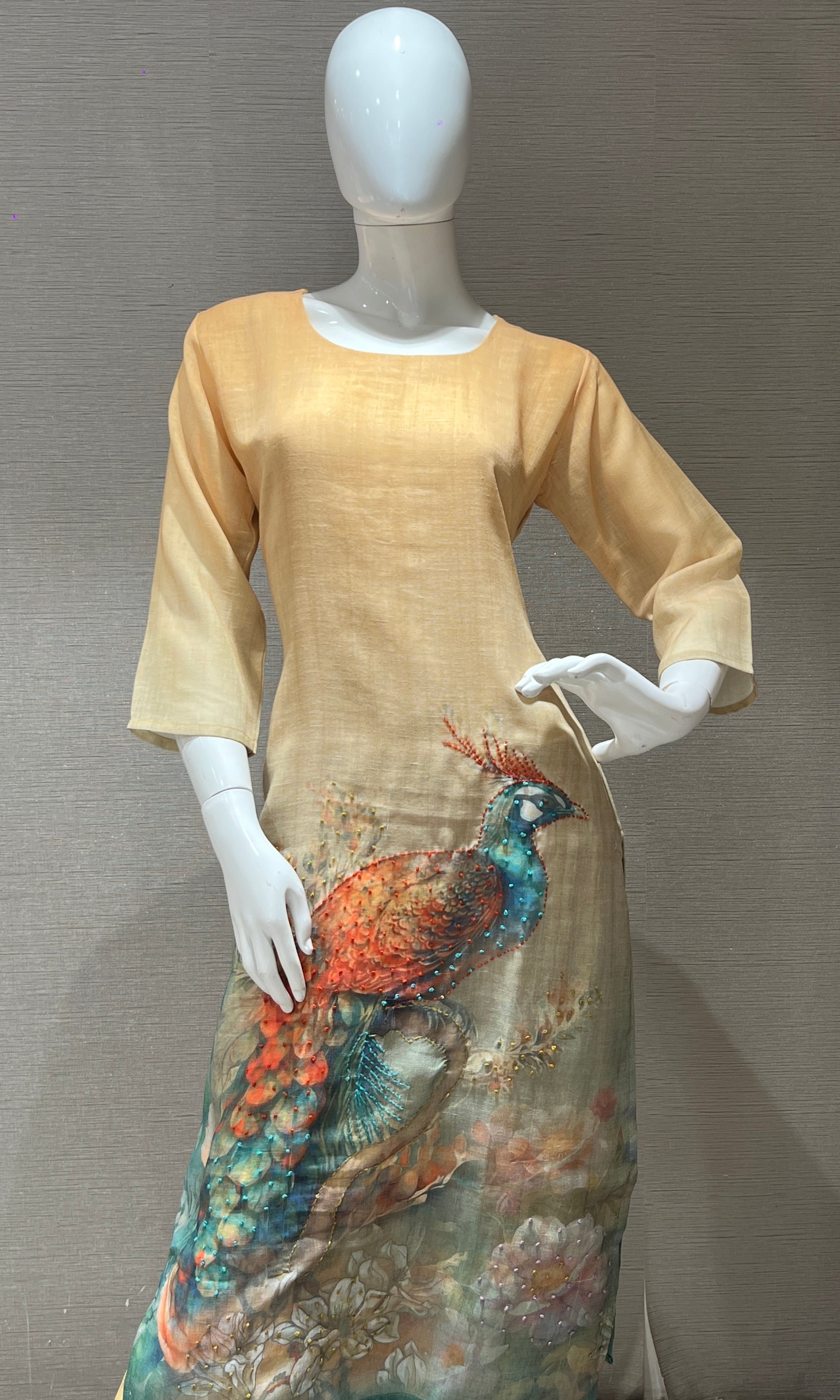 Golden beige floral kurta set