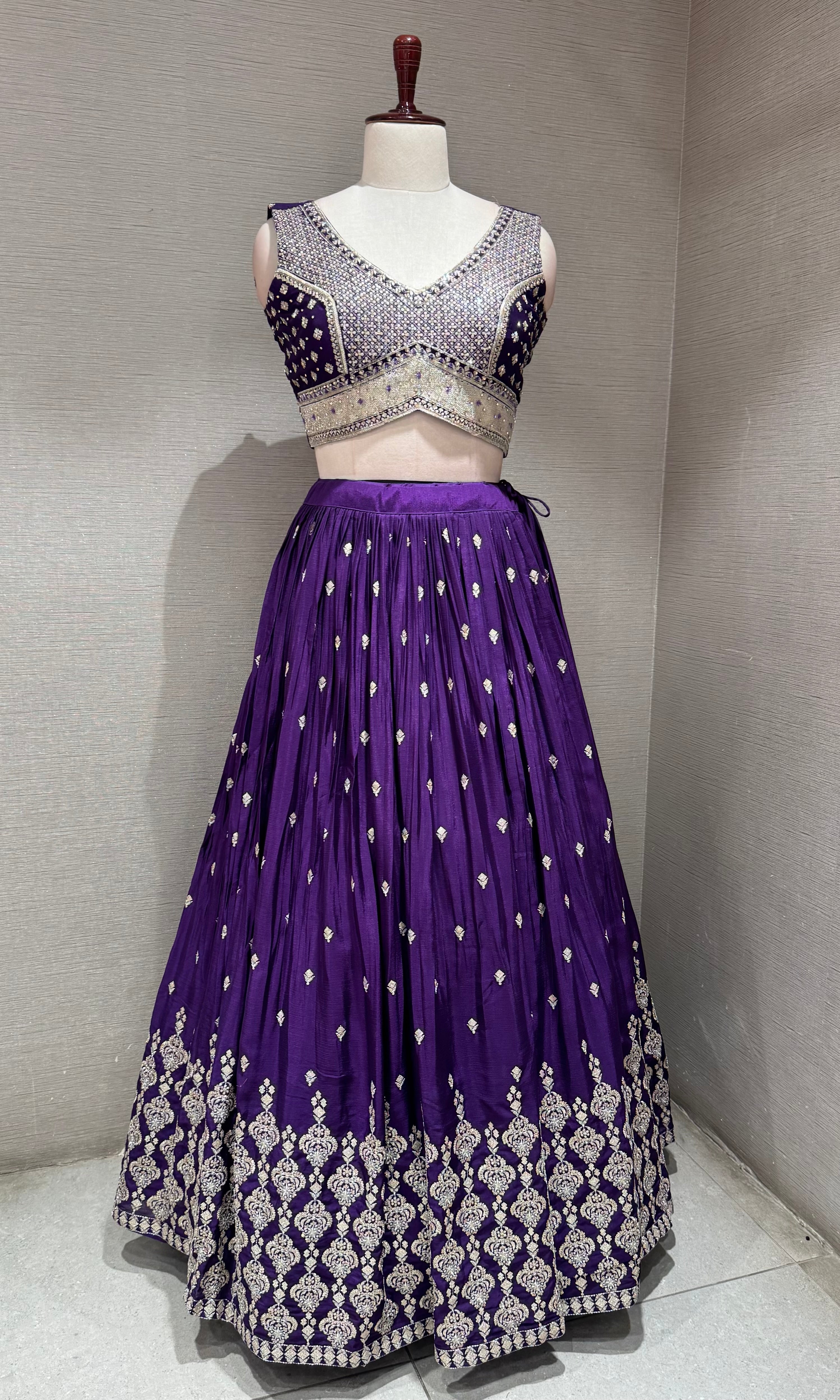 Purple Silver Embellished Lehenga