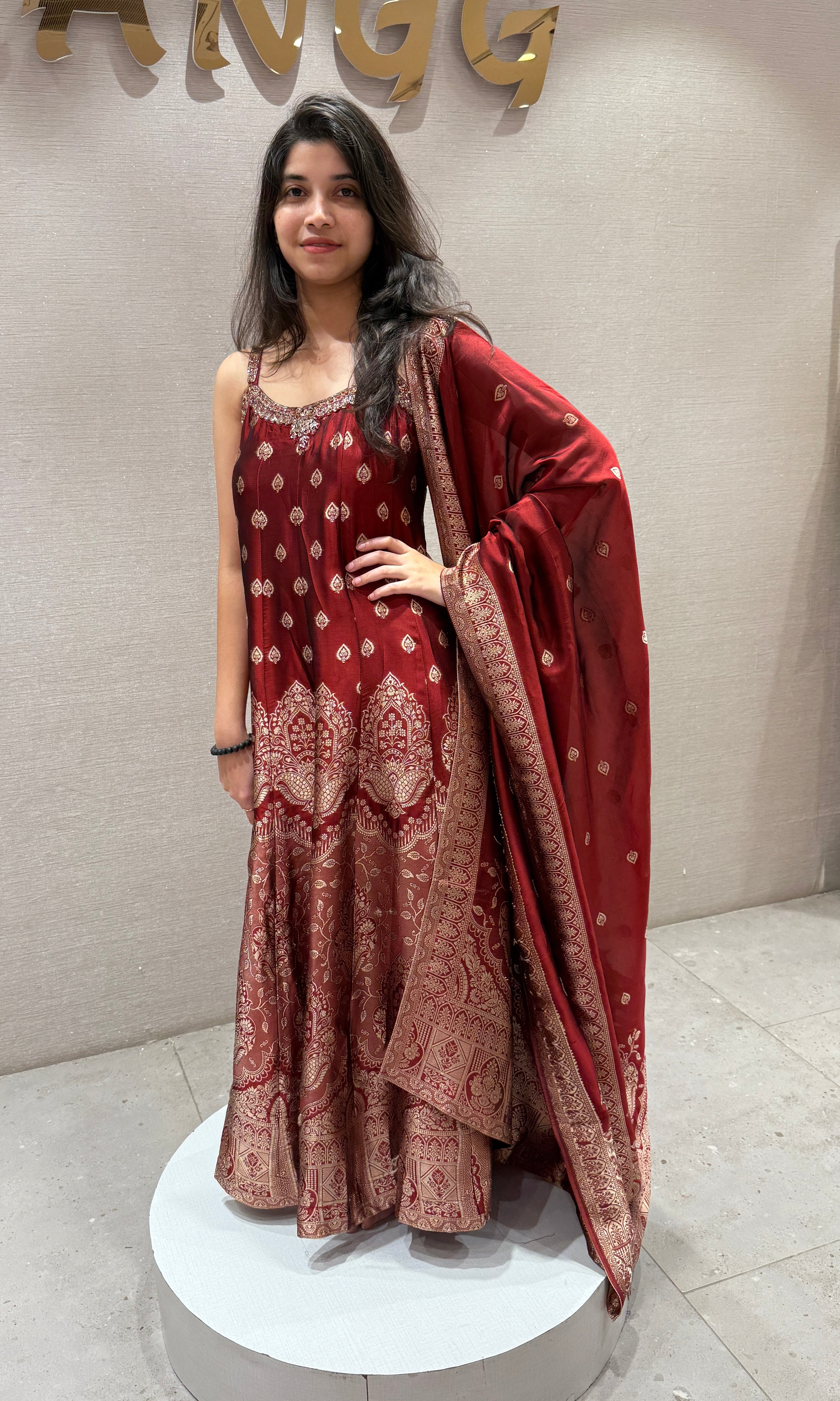 Maroon Banarasi Anarkali SET