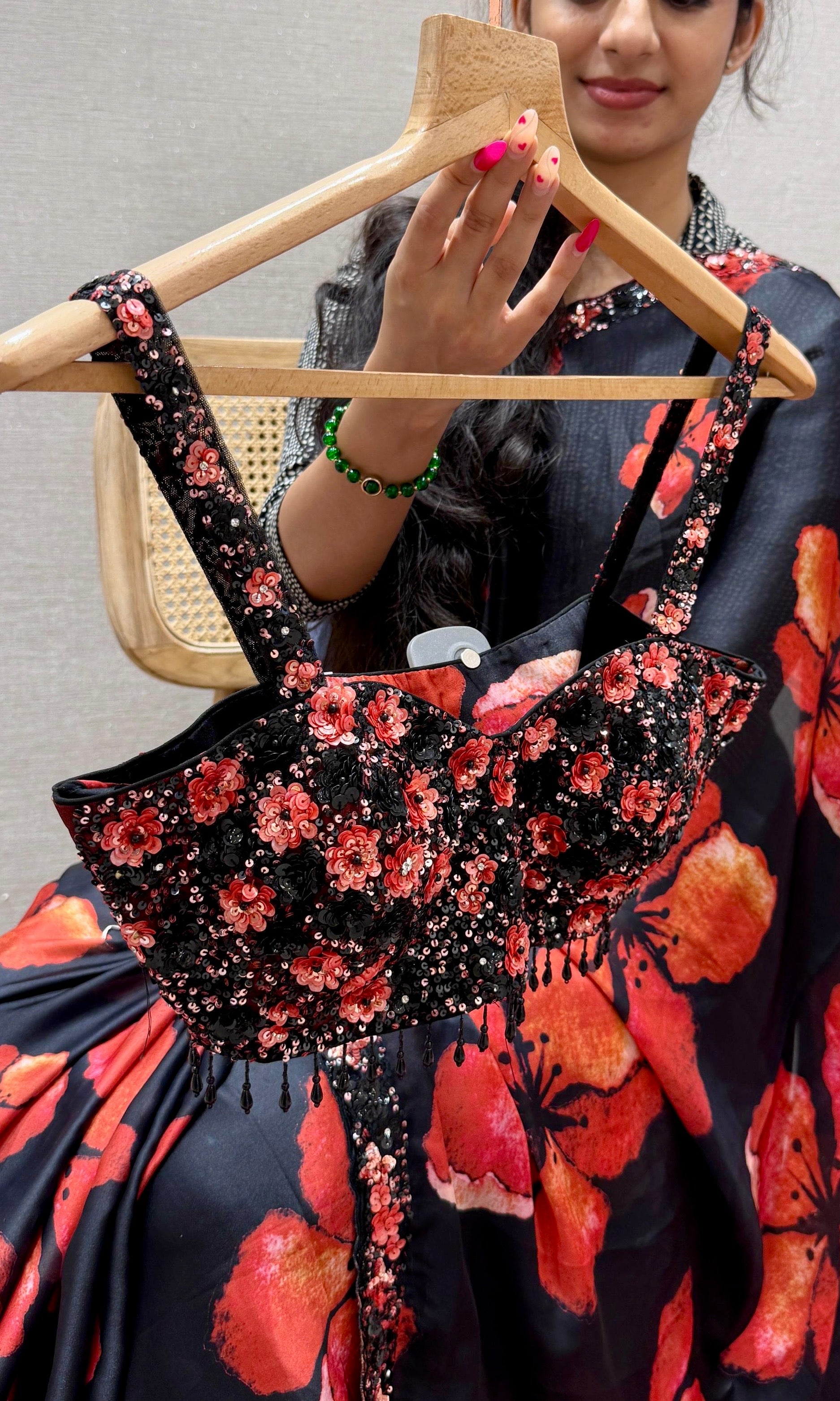 Black Floral Saree with ready blouse