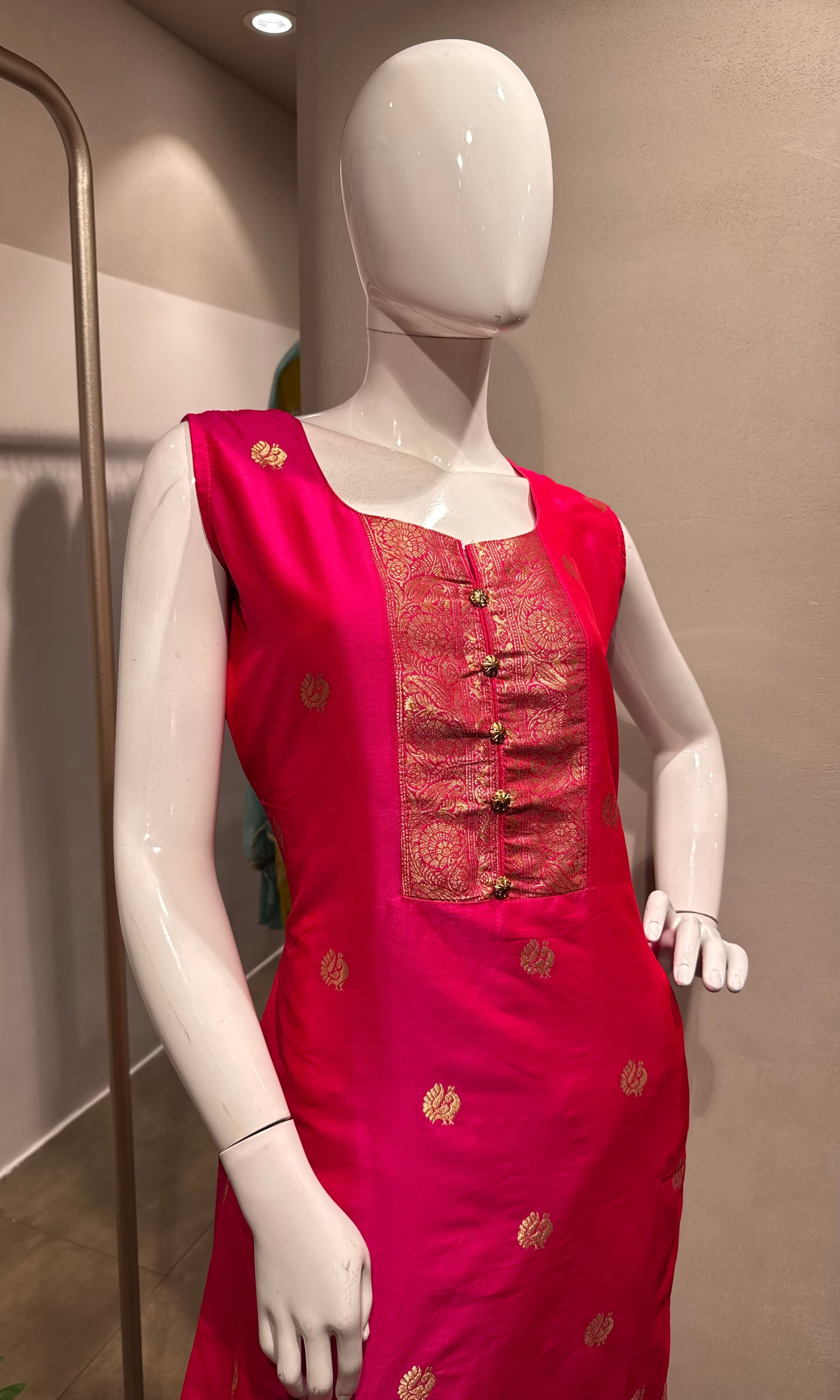 Rani Pink Banarasi Silk Kurta Set