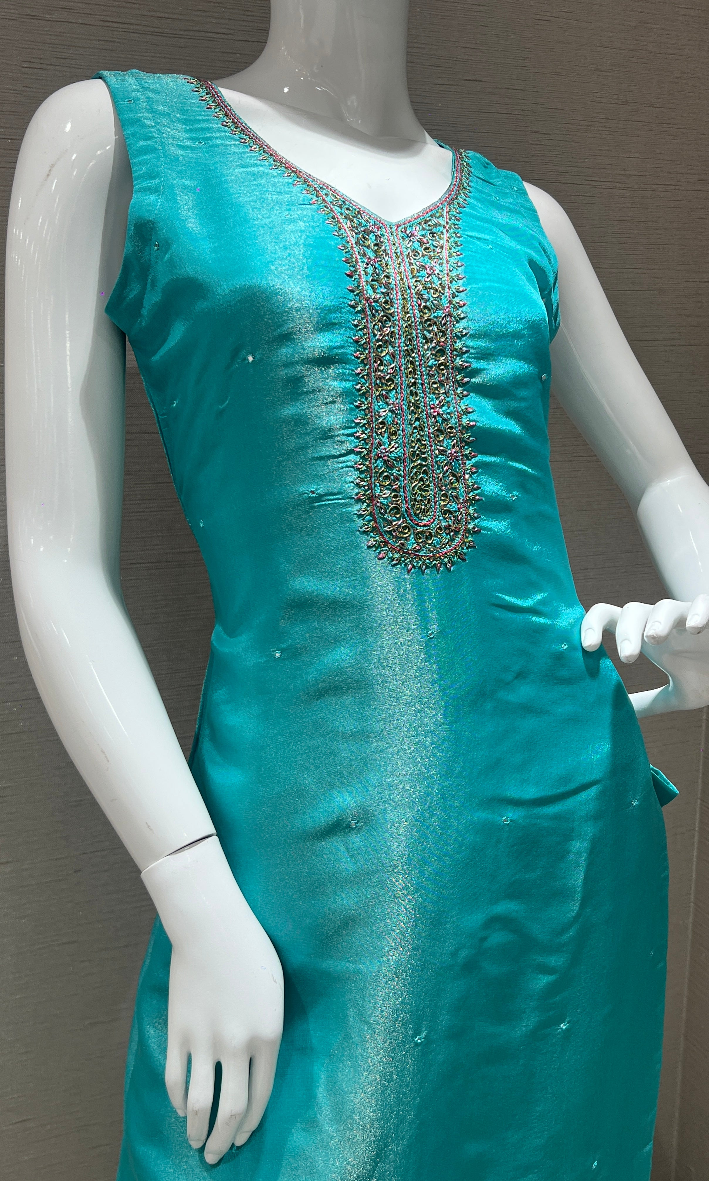 Light blue kurta set with a floral printed dupatta