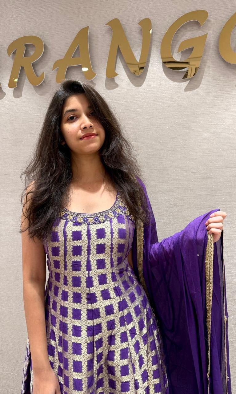 Purple Elegant Anarkali Kurta Set with Dupatta