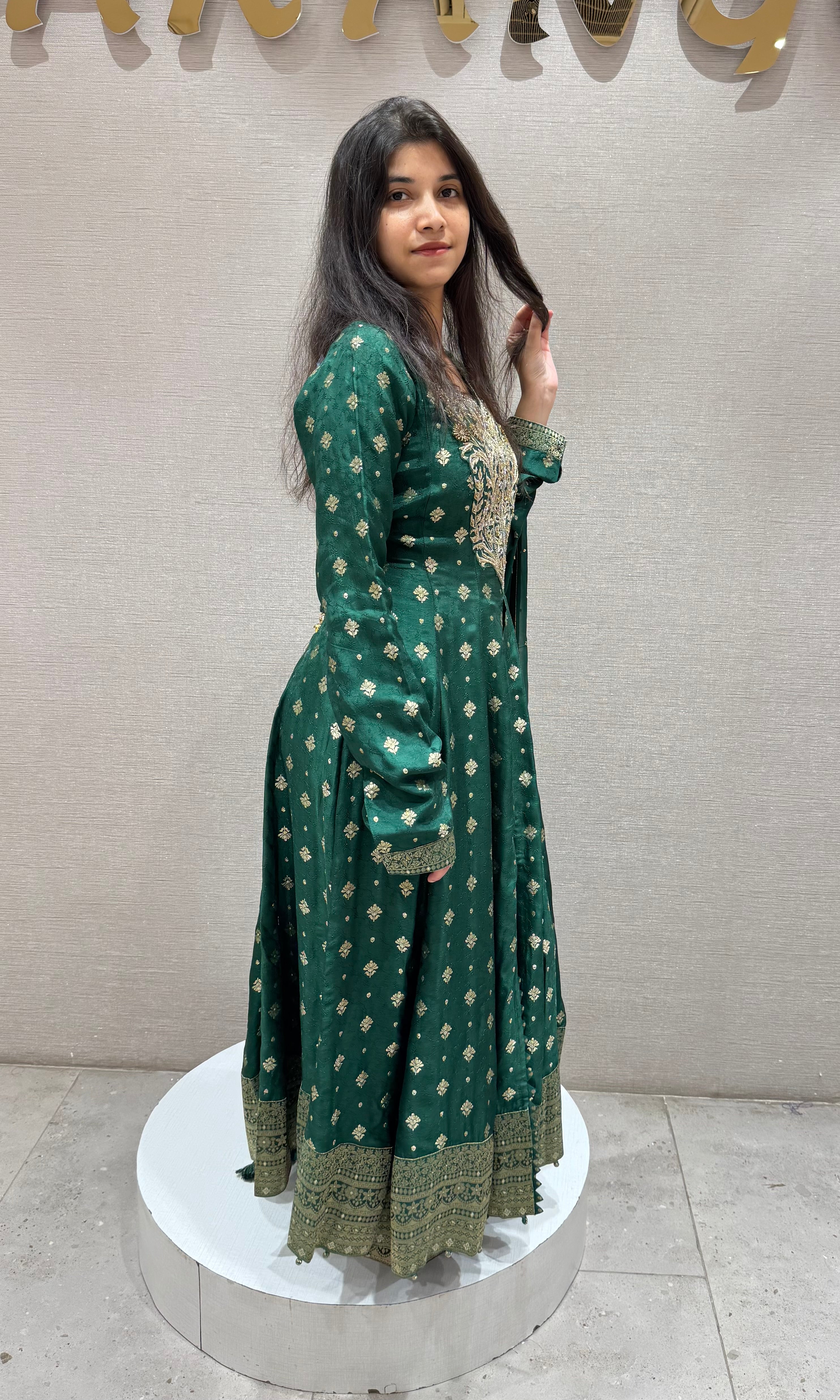 Green ANARKALI WITH PALAZZO PANTS