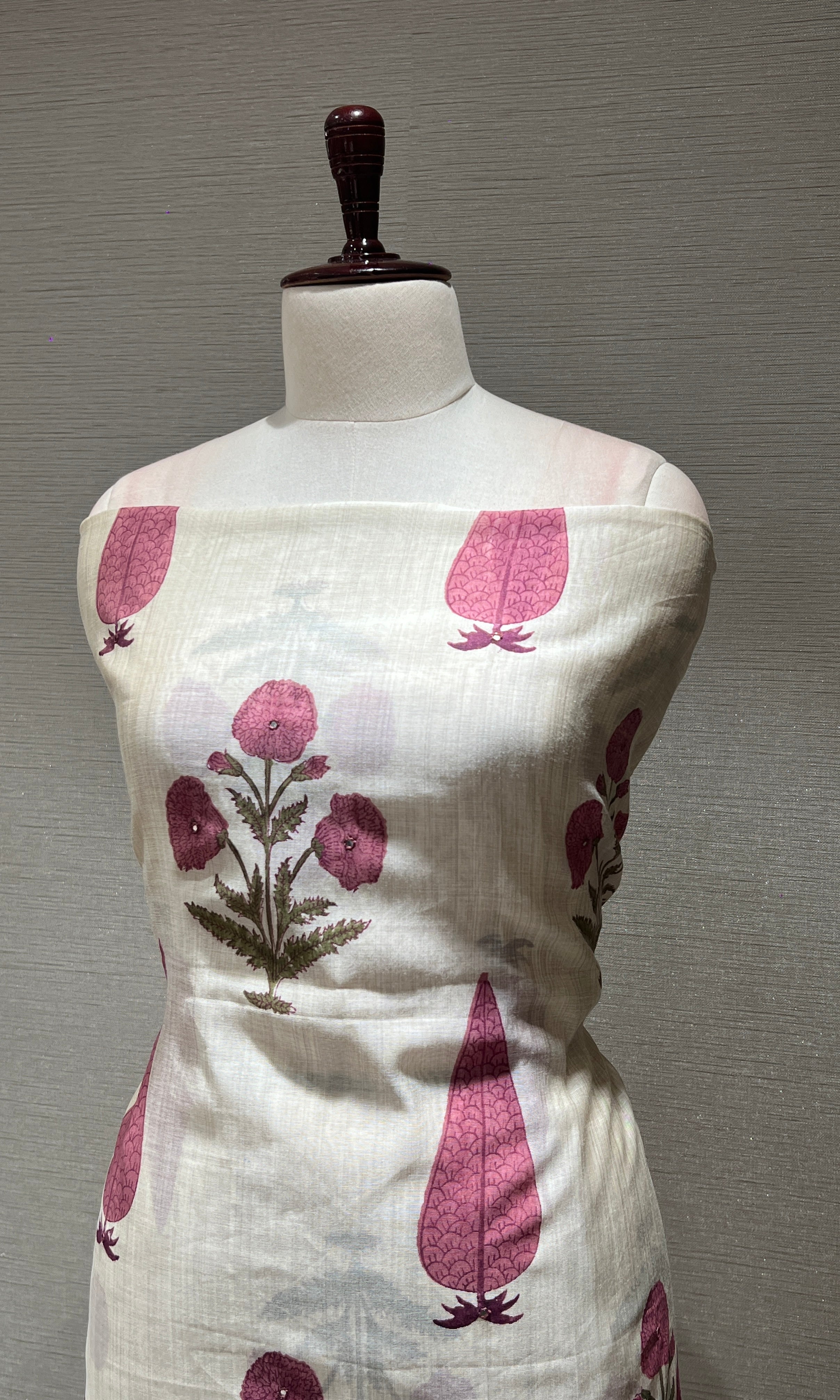 PINK AND WHITE FLORAL PRINT DRESS MATERIAL