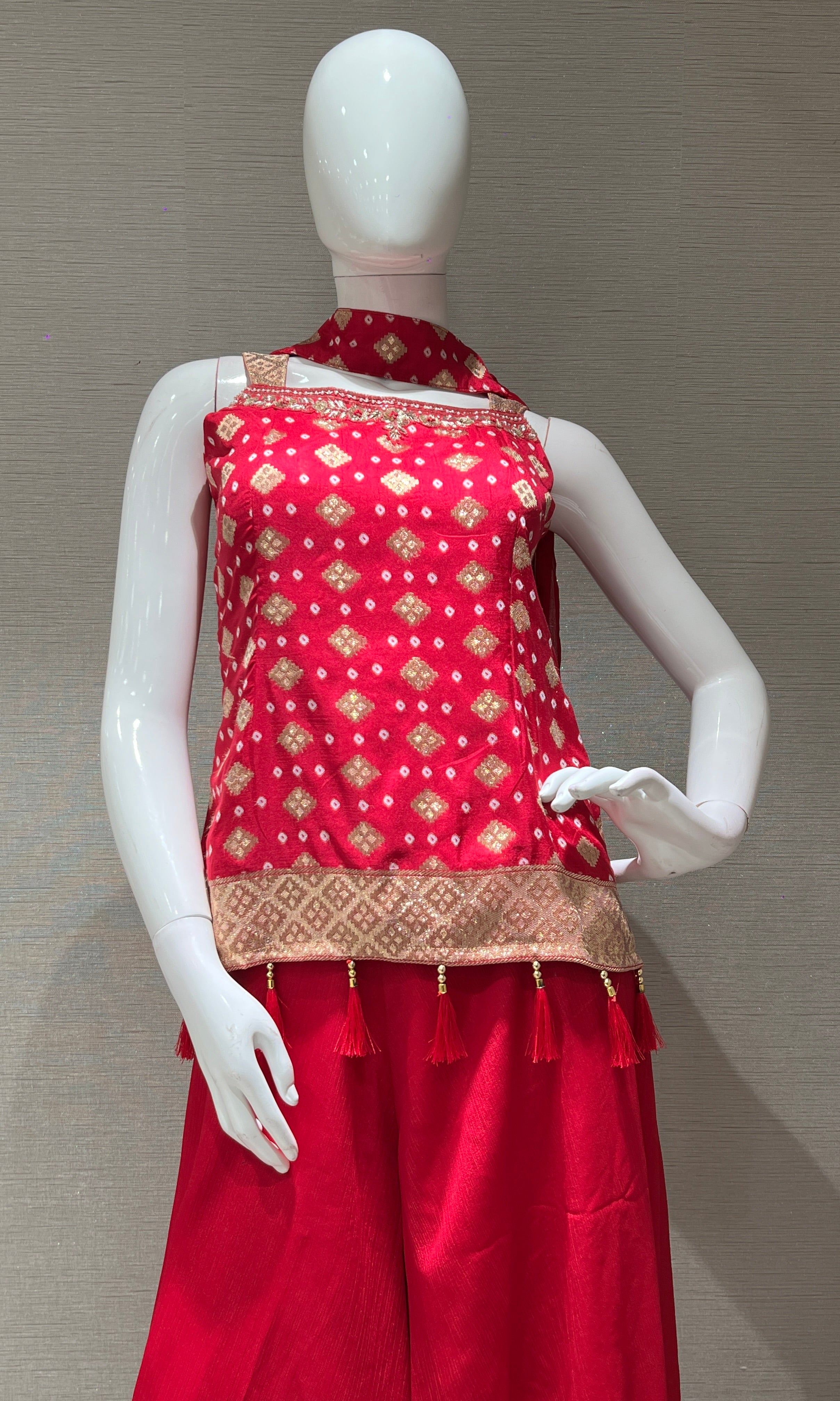 Pink Bandhej Printed Palazzo set