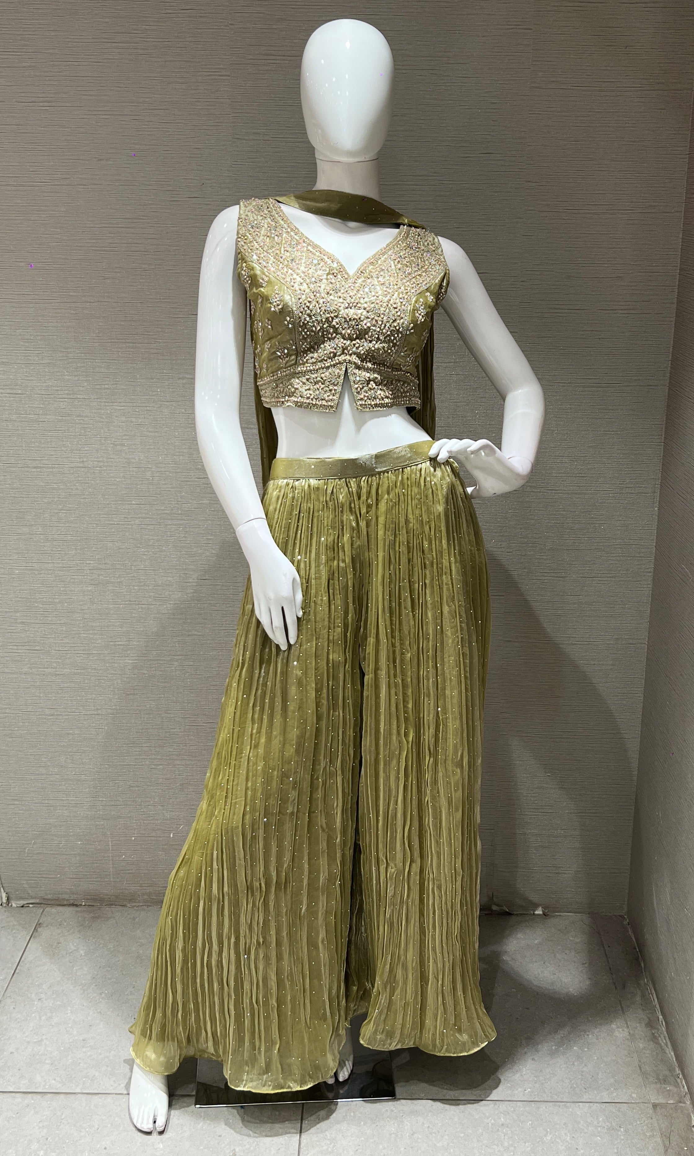 Green EMBROIDERED palazzo SET