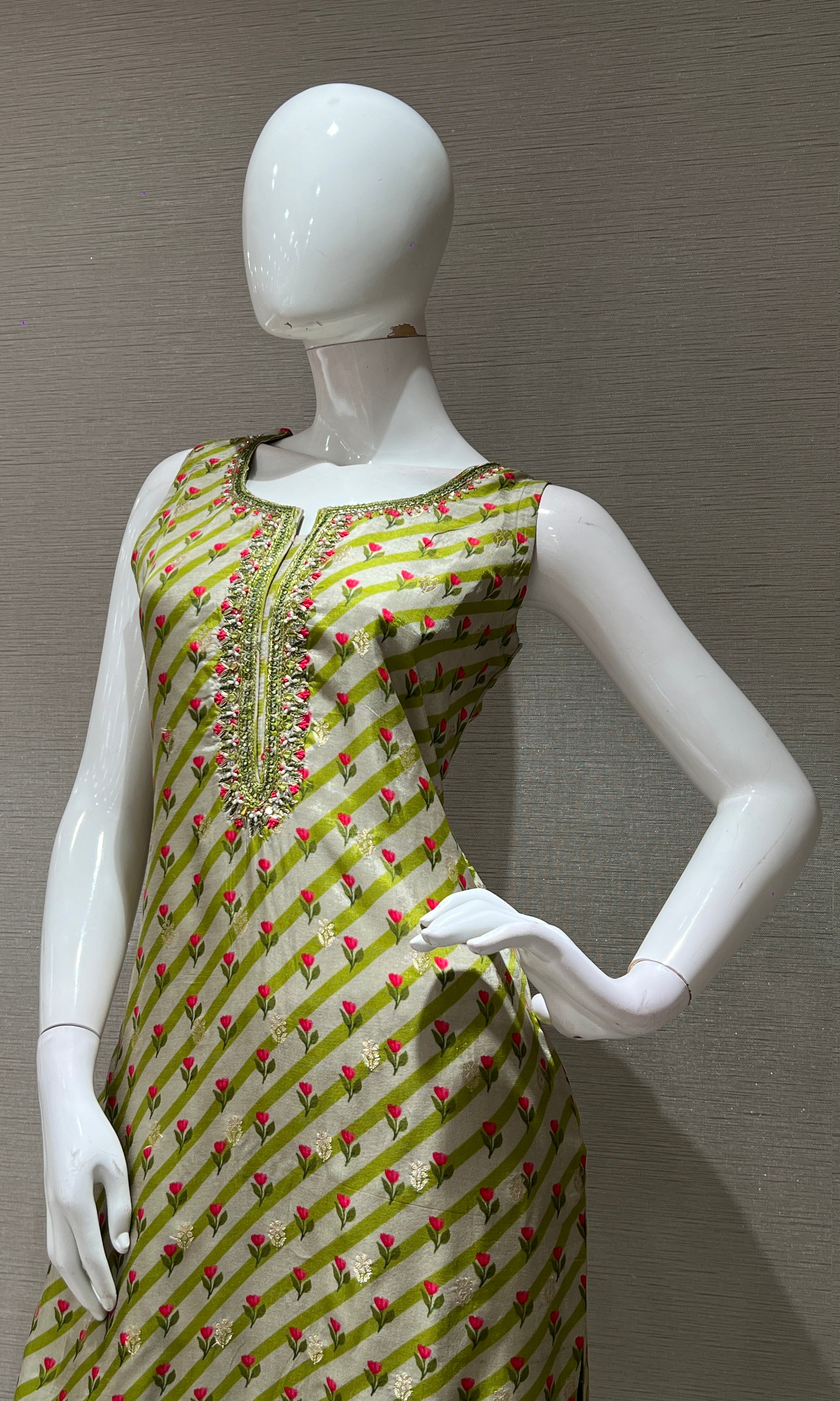 Green kurta set with floral dupatta