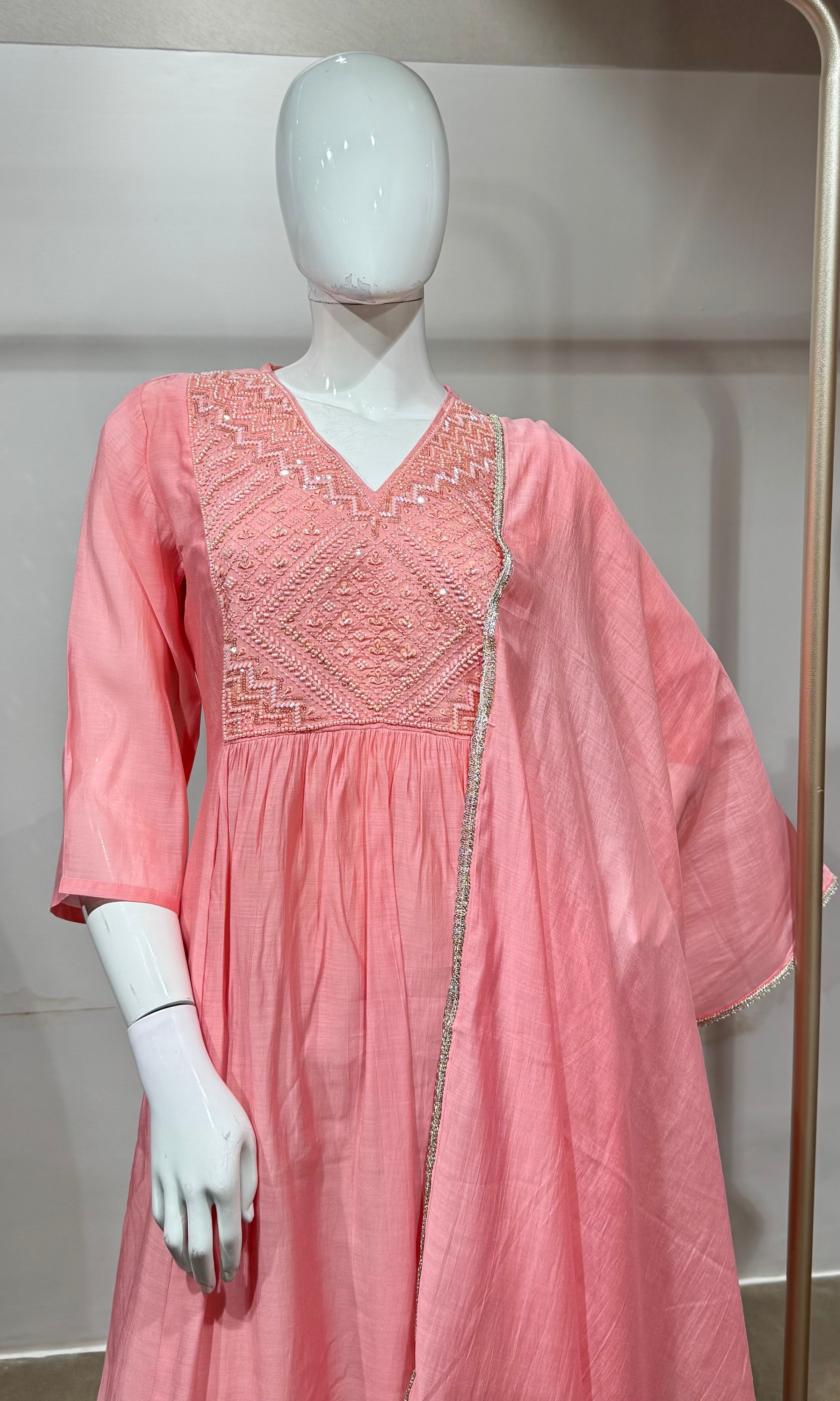 blush pink mul chanderi kurta set