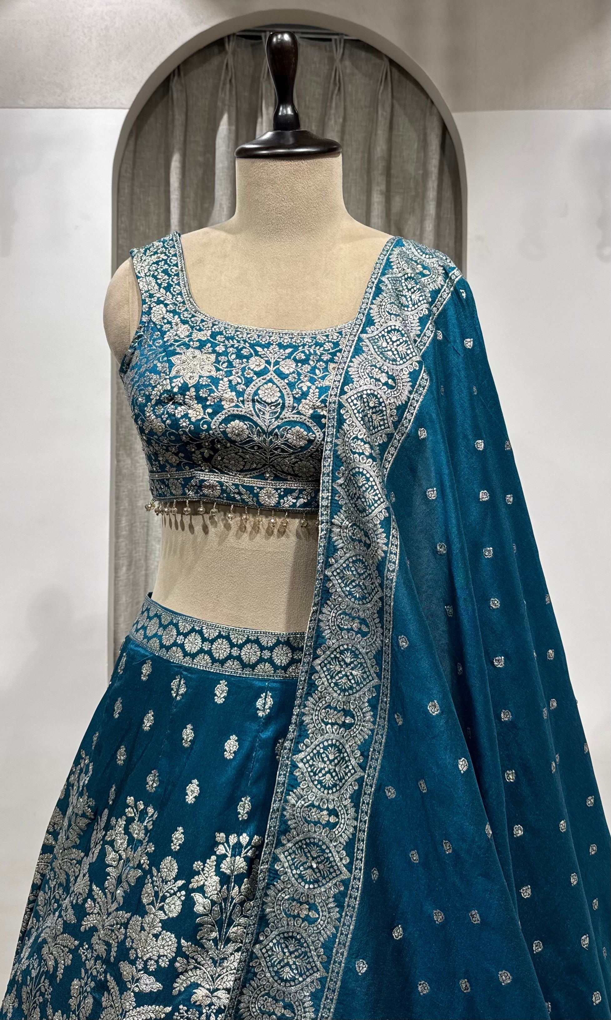 Blue Net Embroidery Bridal Lehenga
